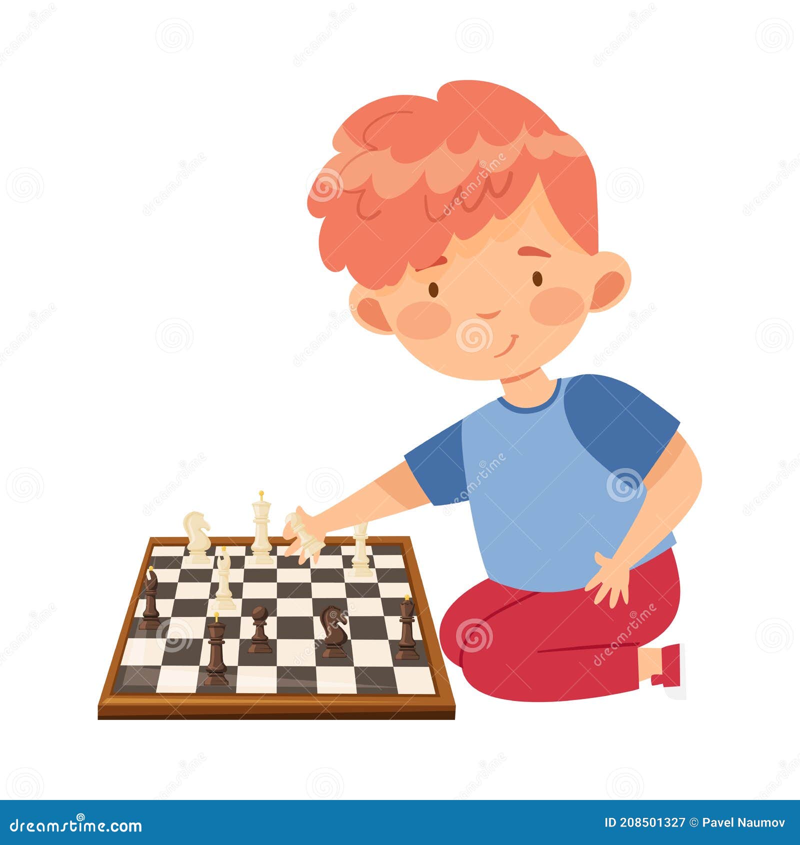 Cartoon character playing chess game Royalty Free Vector