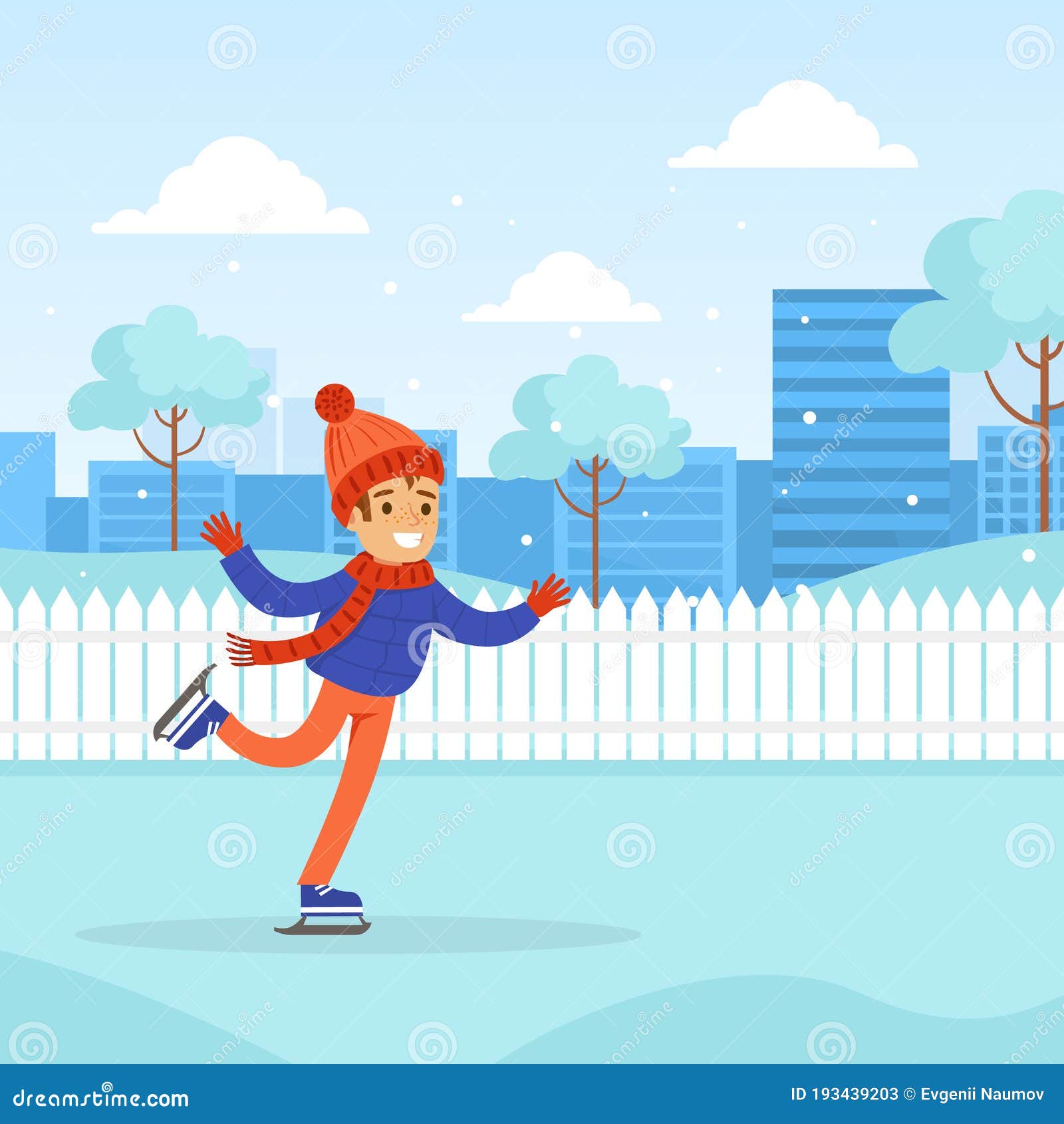 Cute Boy Dressed in Warm Clothing Skating on Rink, Winter Sports Outdoor  Activity Cartoon Style Vector Illustration Stock Vector - Illustration of  lifestyle, happy: 193439203