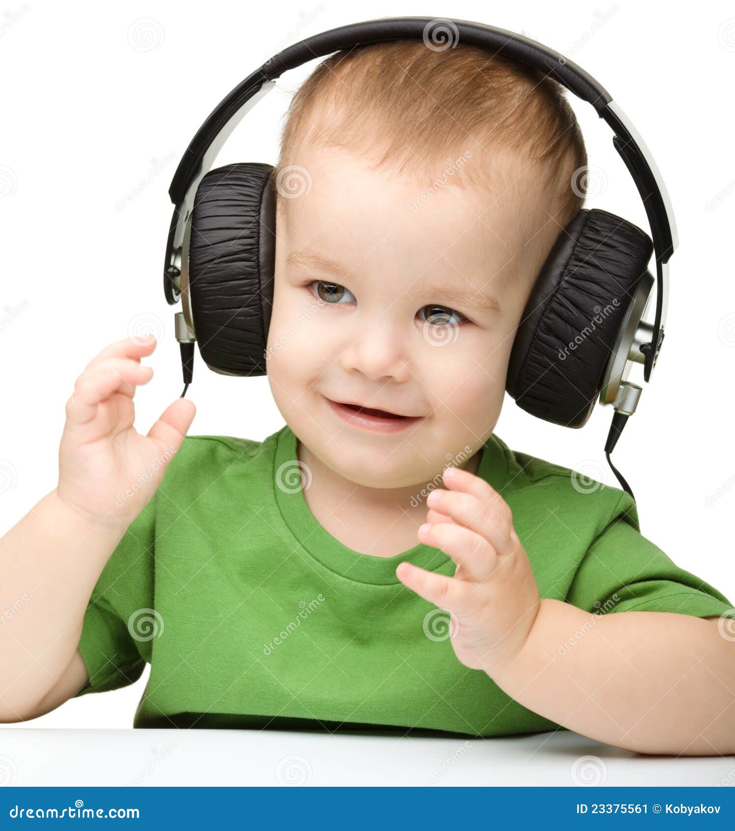 Cute Boy Enjoying Music Using Headphones Stock Image Image of audio