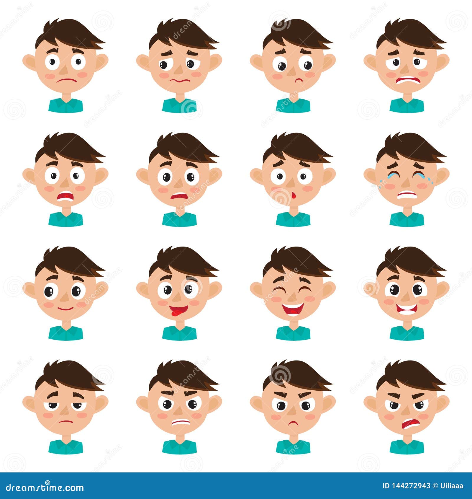 Cute Boy Face Expression, Cartoon Vector Set Isolated on White Stock Vector  - Illustration of face, emoji: 144272943