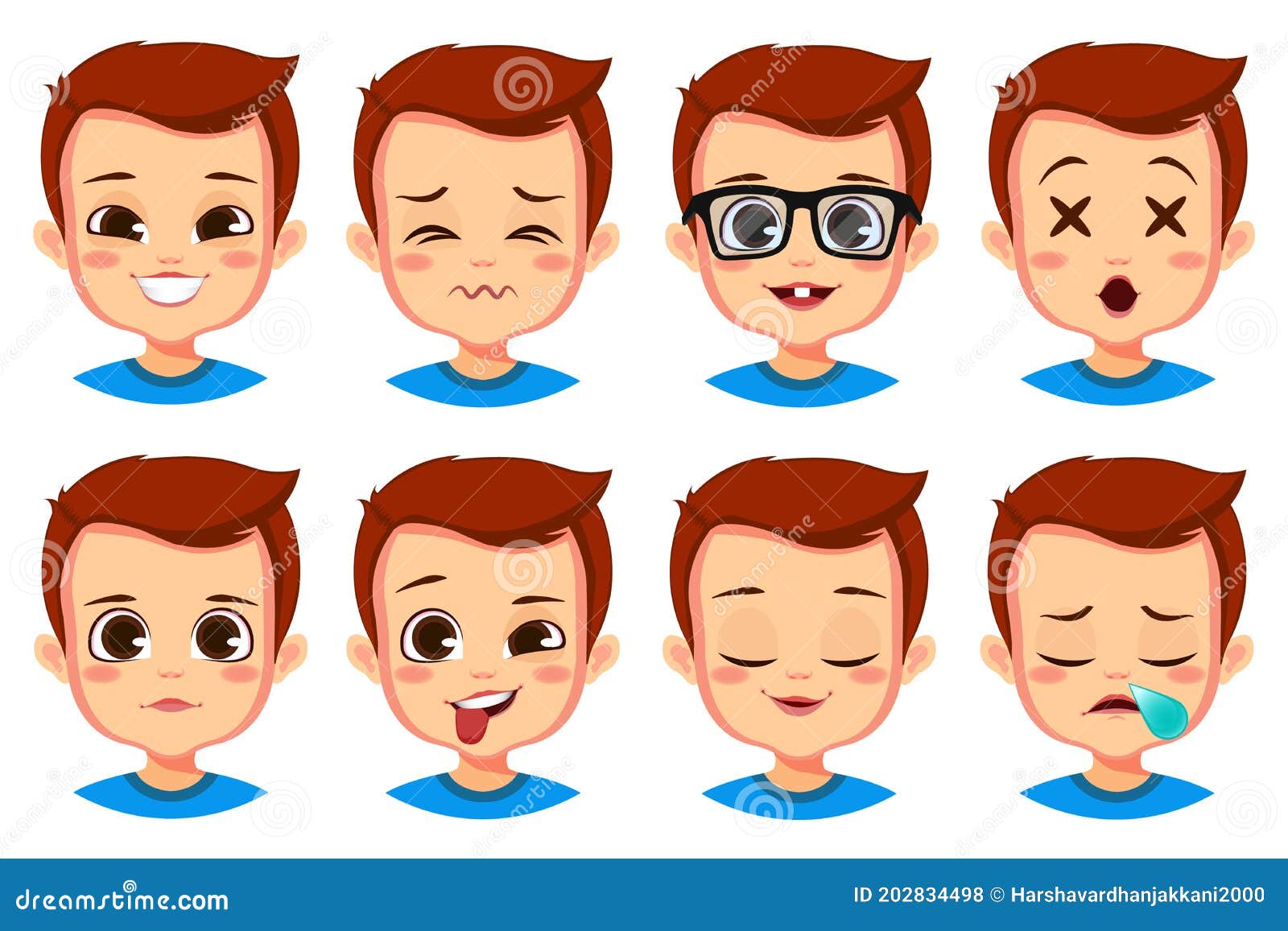 Cute Boy Facial Expression Set Stock Illustration - Illustration of ...