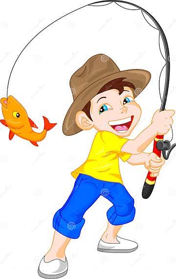 Cute boy fishing cartoon stock vector. Illustration of enthusiasm ...
