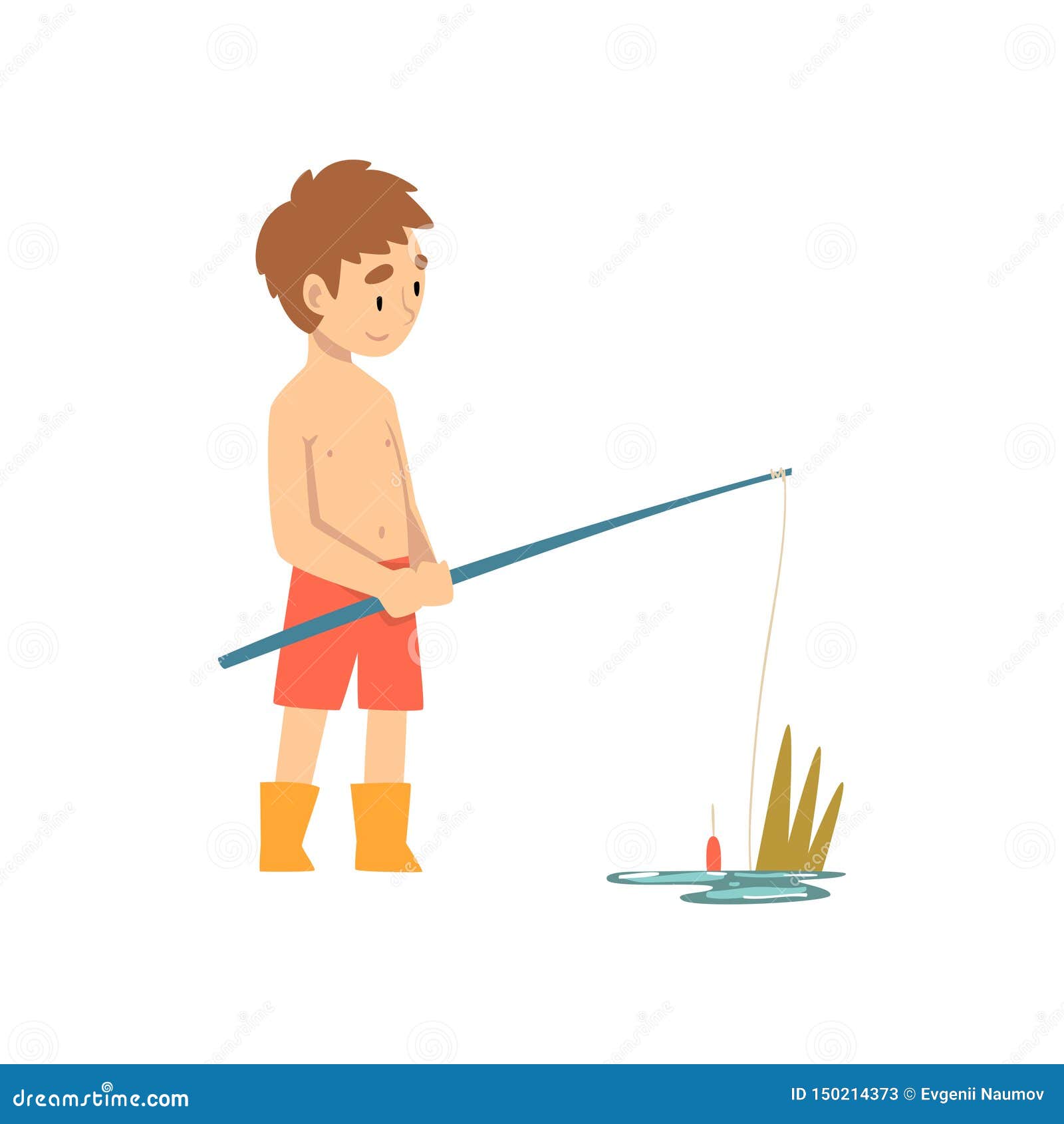Download Cute Boy Fishing With Fishing Rod, Little Fisherman Cartoon Character Vector Illustration Stock ...