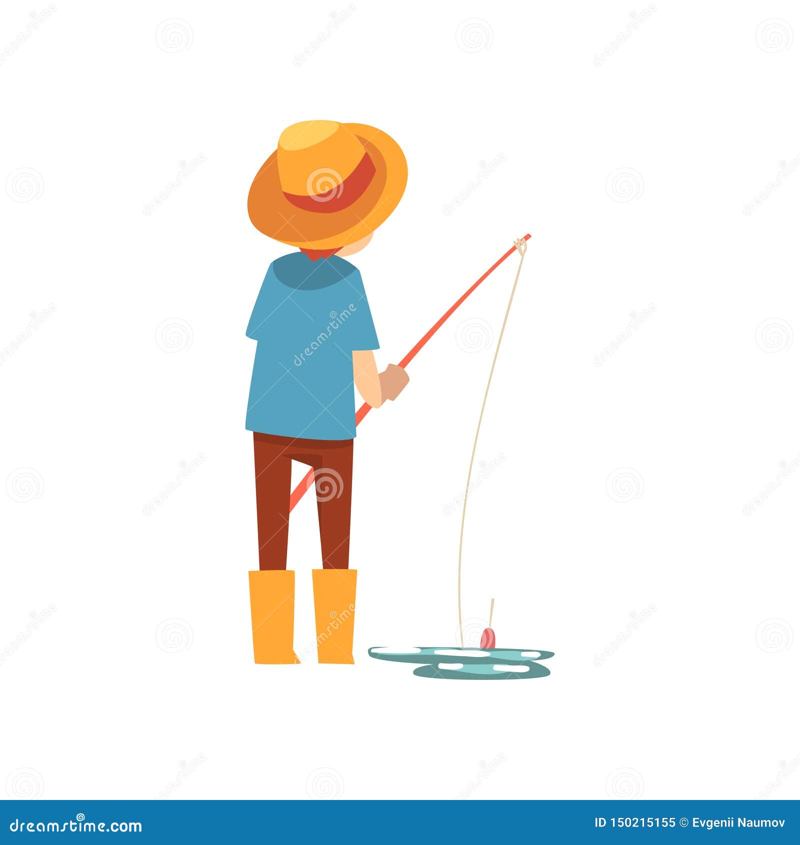 Download Cute Boy With Fishing Rod, Back View, Little Fisherman Cartoon Character Vector Illustration ...
