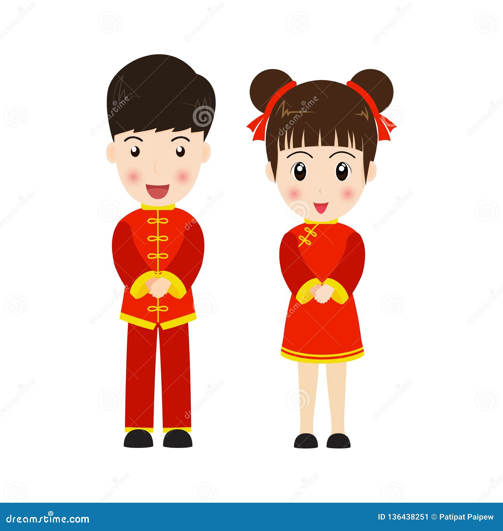 Cute Boy And Girl In Chinese Costume Stock Illustration Illustration Of Festive Background