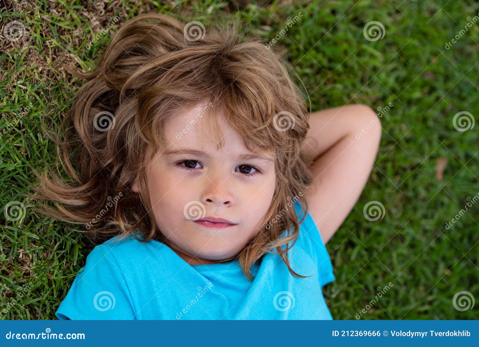 Cute Boy Lying in the Grass. Handsome Child Enjoying on Field or Lawn ...