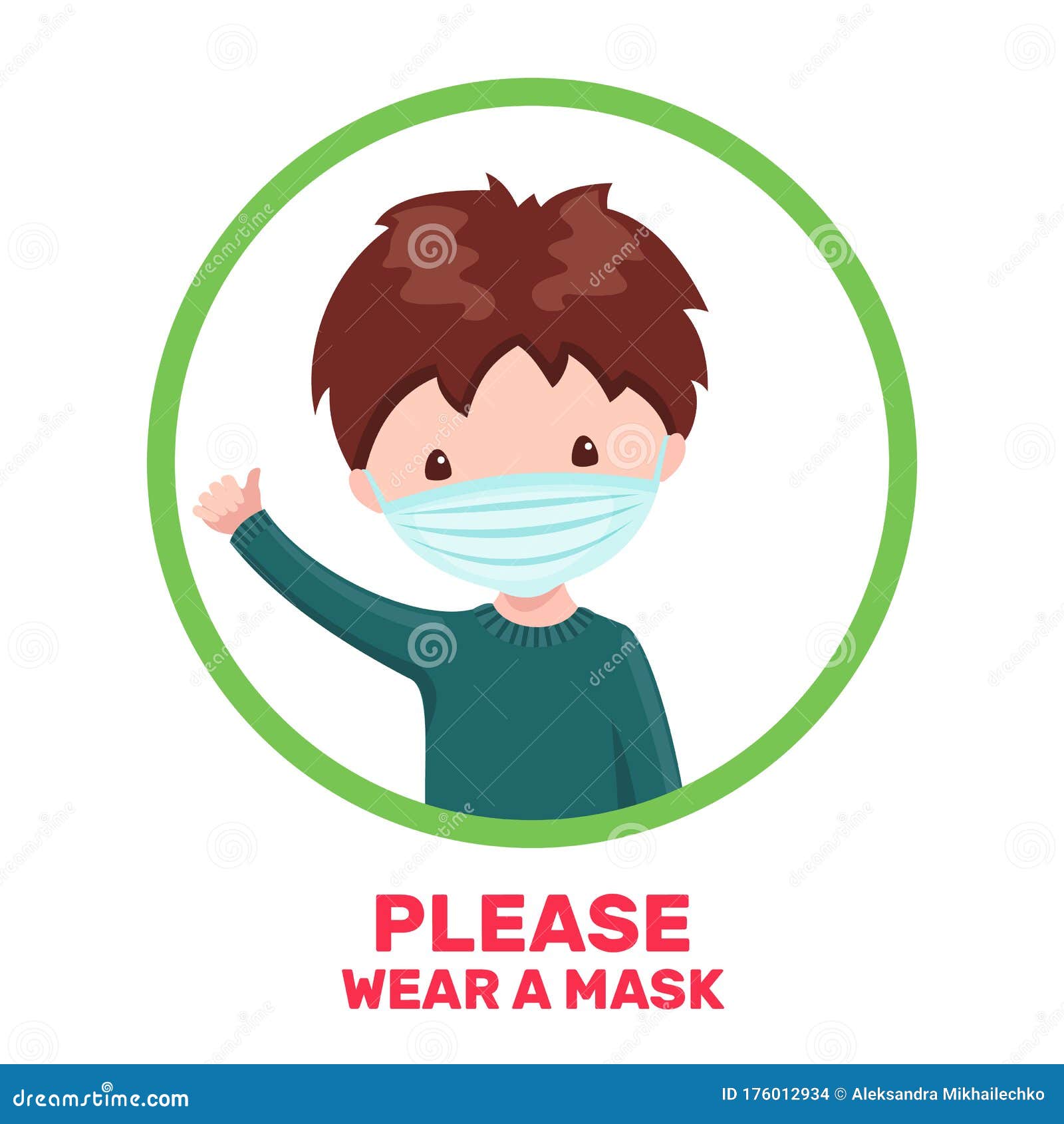 Cute Boy With Medical Mask In Cartoon Style Isolated On White Background Stock Vector - Illustration of background, male: 176012934