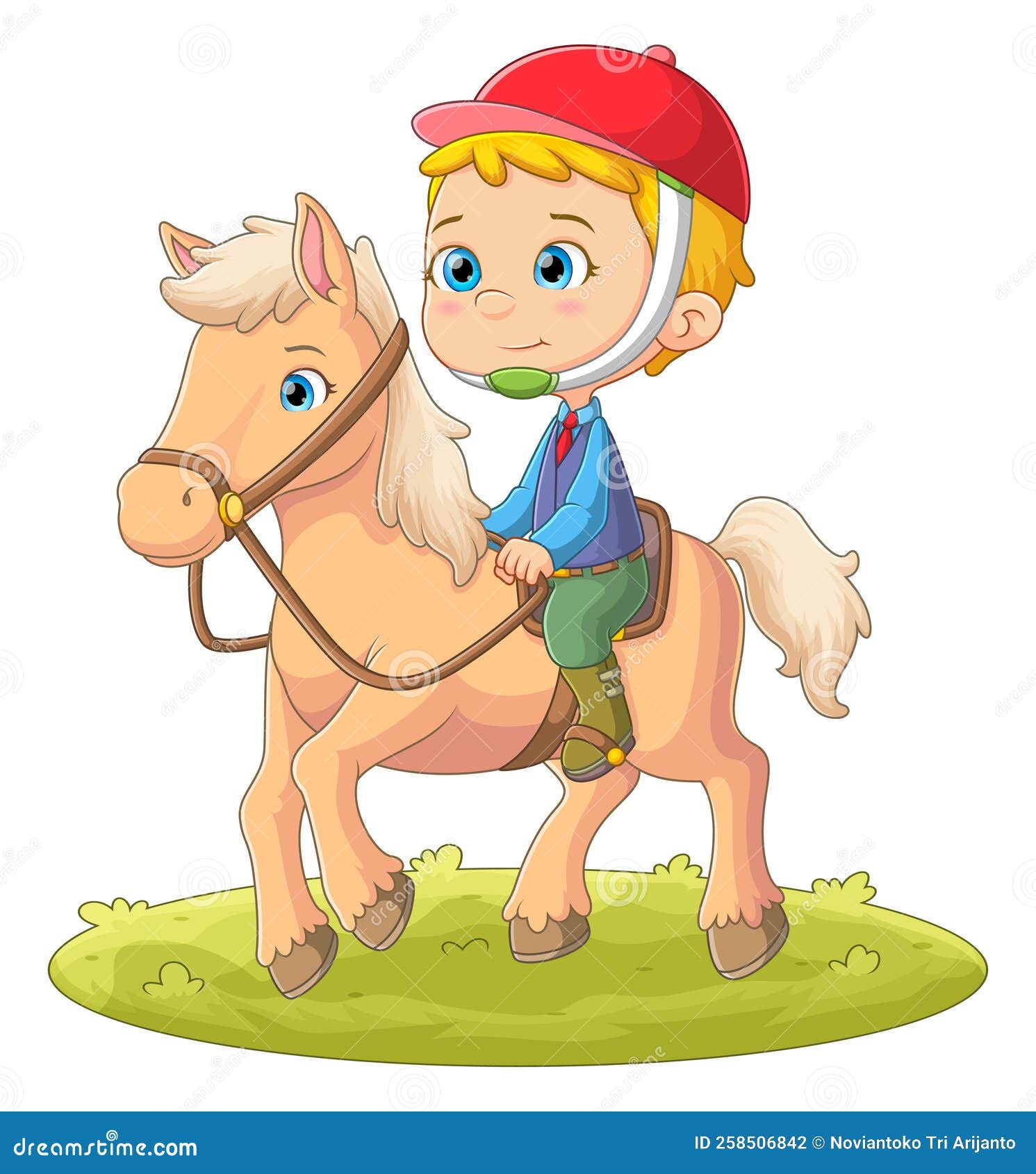 The Cute Boy is Playing and Riding with a Horse in a Wide Field Stock ...