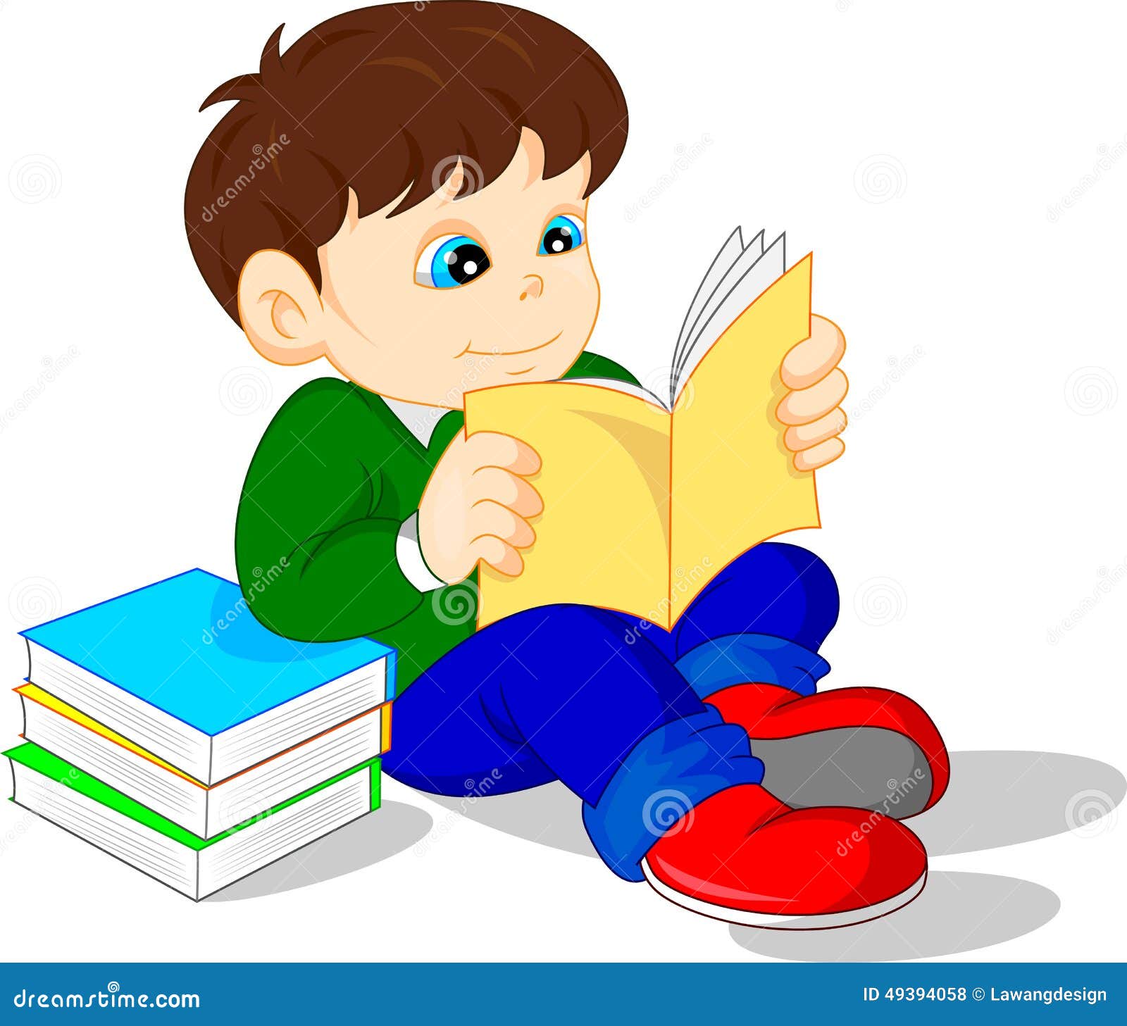 Cute boy reading books