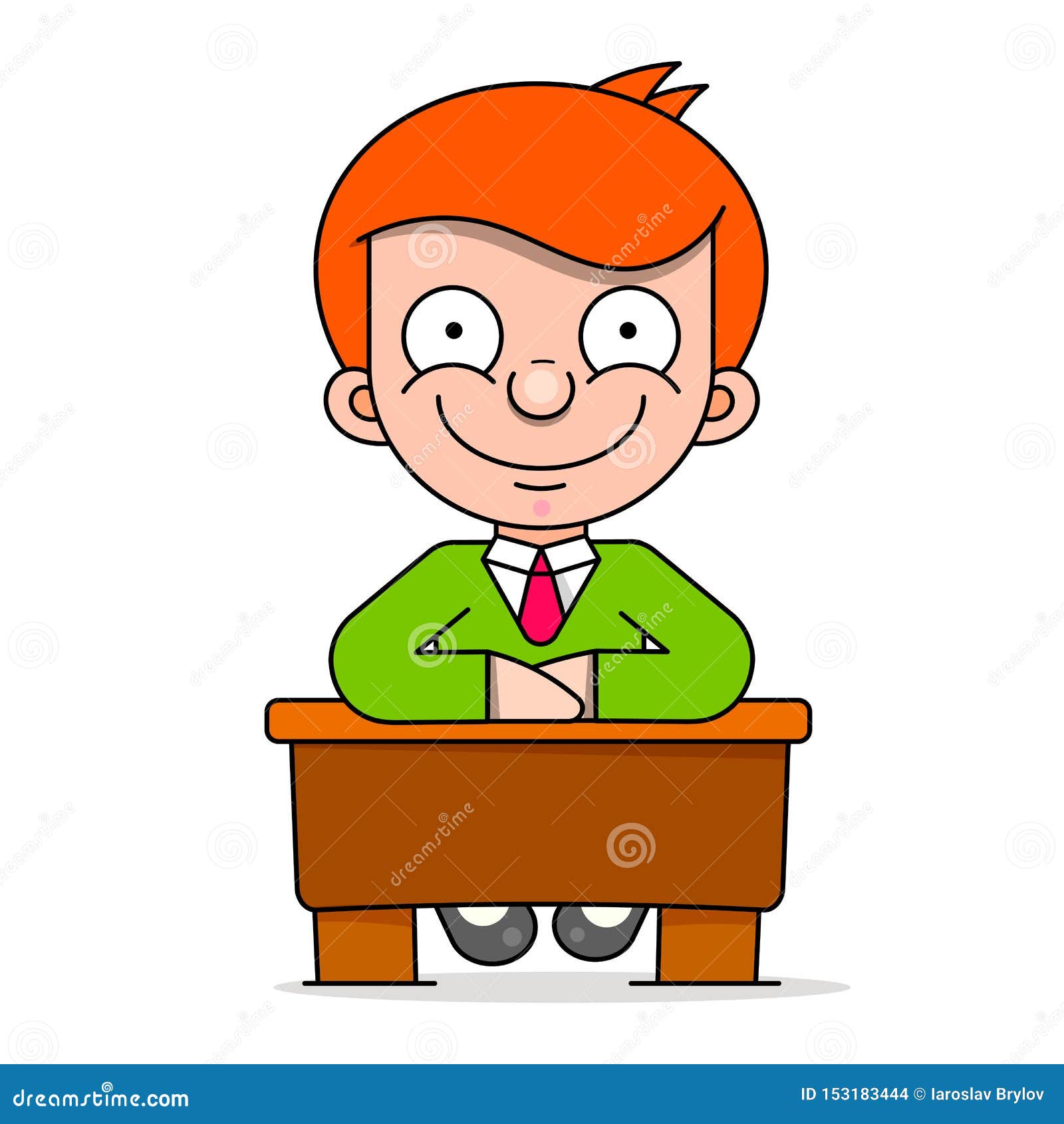 Cute Boy Sitting at His Desk and Learning School Stock Vector