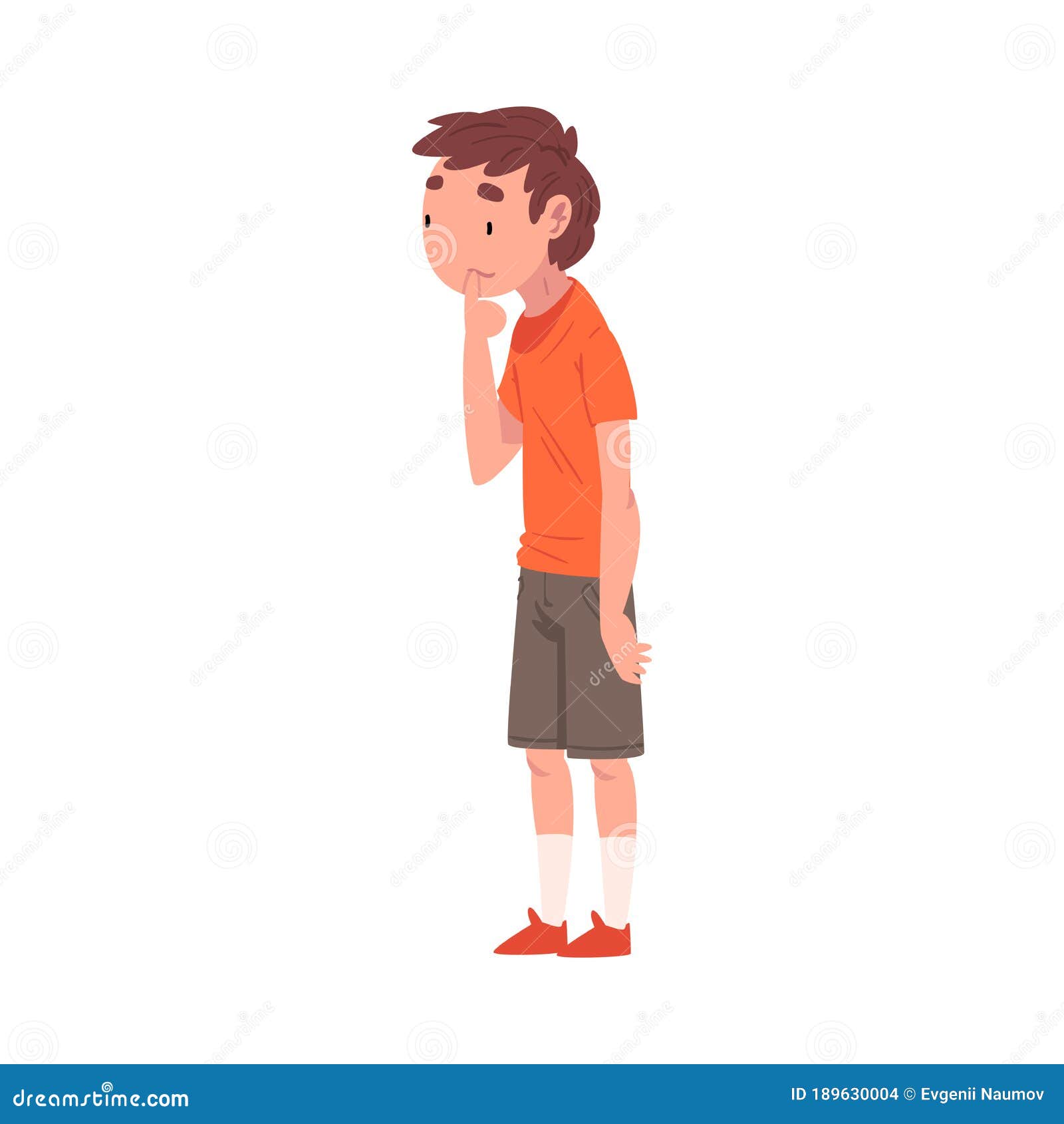 Cute Boy Standing in Thoughtful Pose with Hand on His Chin Cartoon Vector  Illustration on White Background Stock Vector - Illustration of notebook,  learn: 189630004