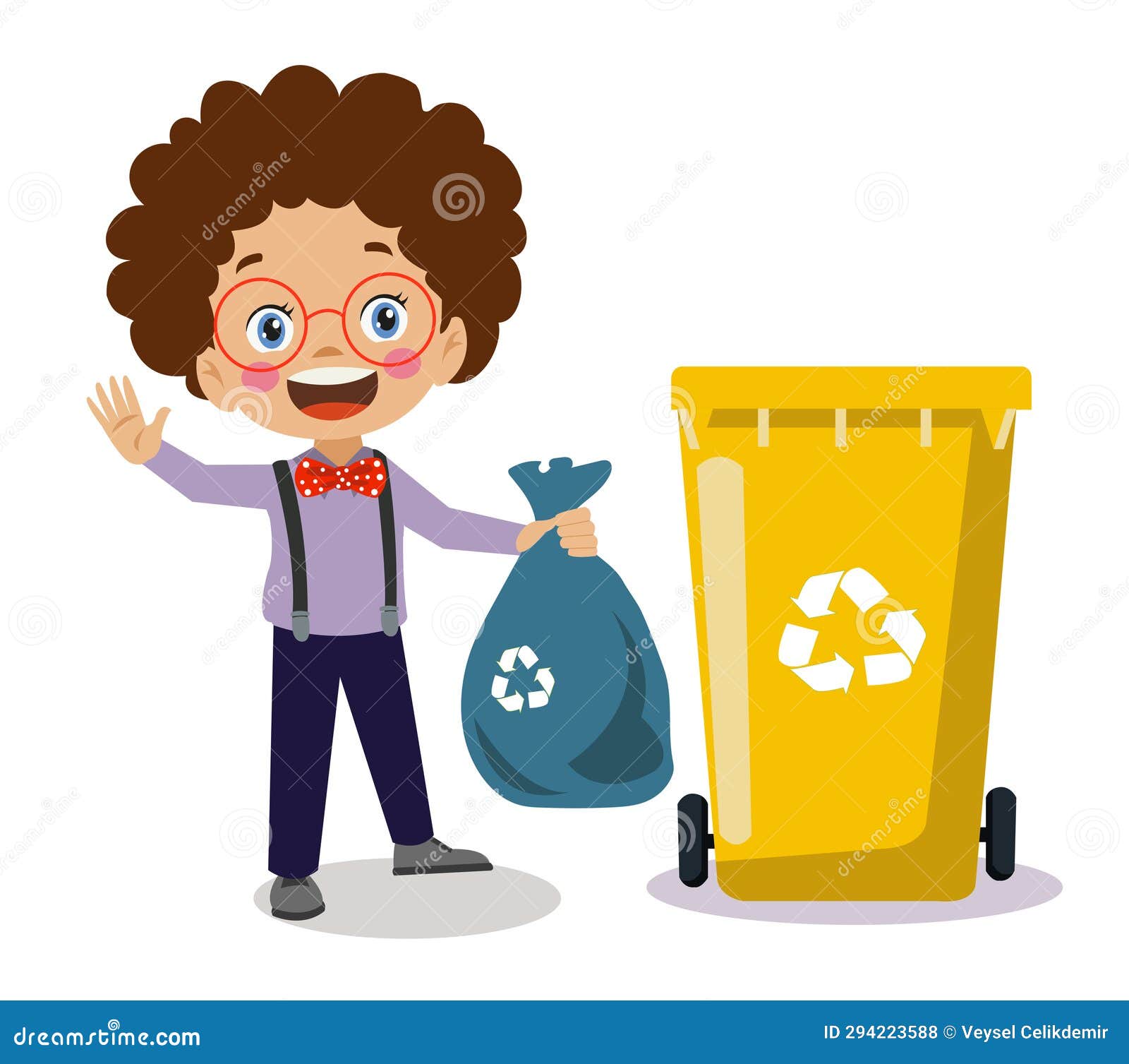 Cute Boy Throwing Trash in Recycle Bin Stock Vector Illustration of