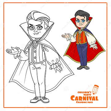 Cute Boy in Vampire Costume Outlined for Coloring Page Stock ...