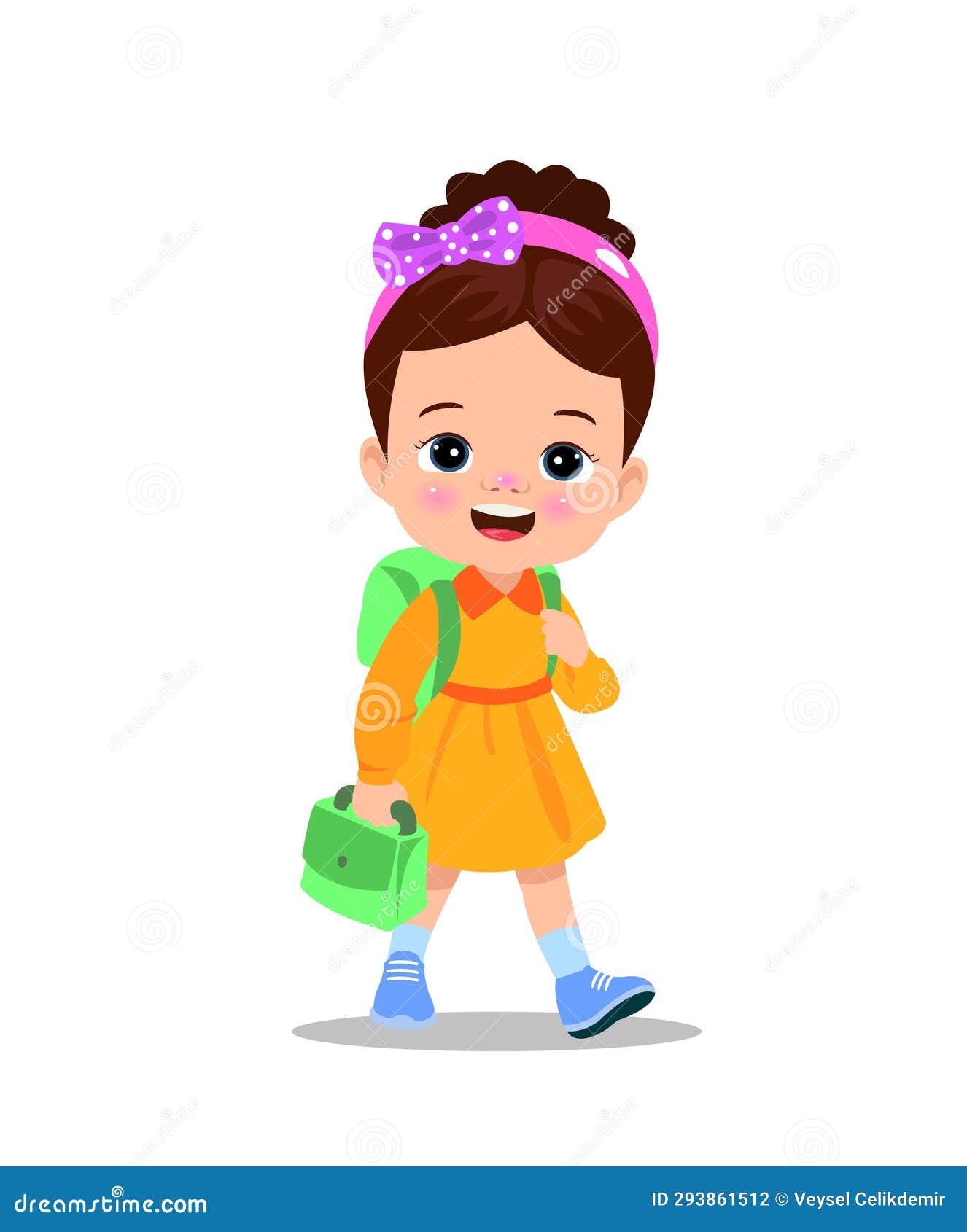 Cute boy walking to school stock illustration. Illustration of