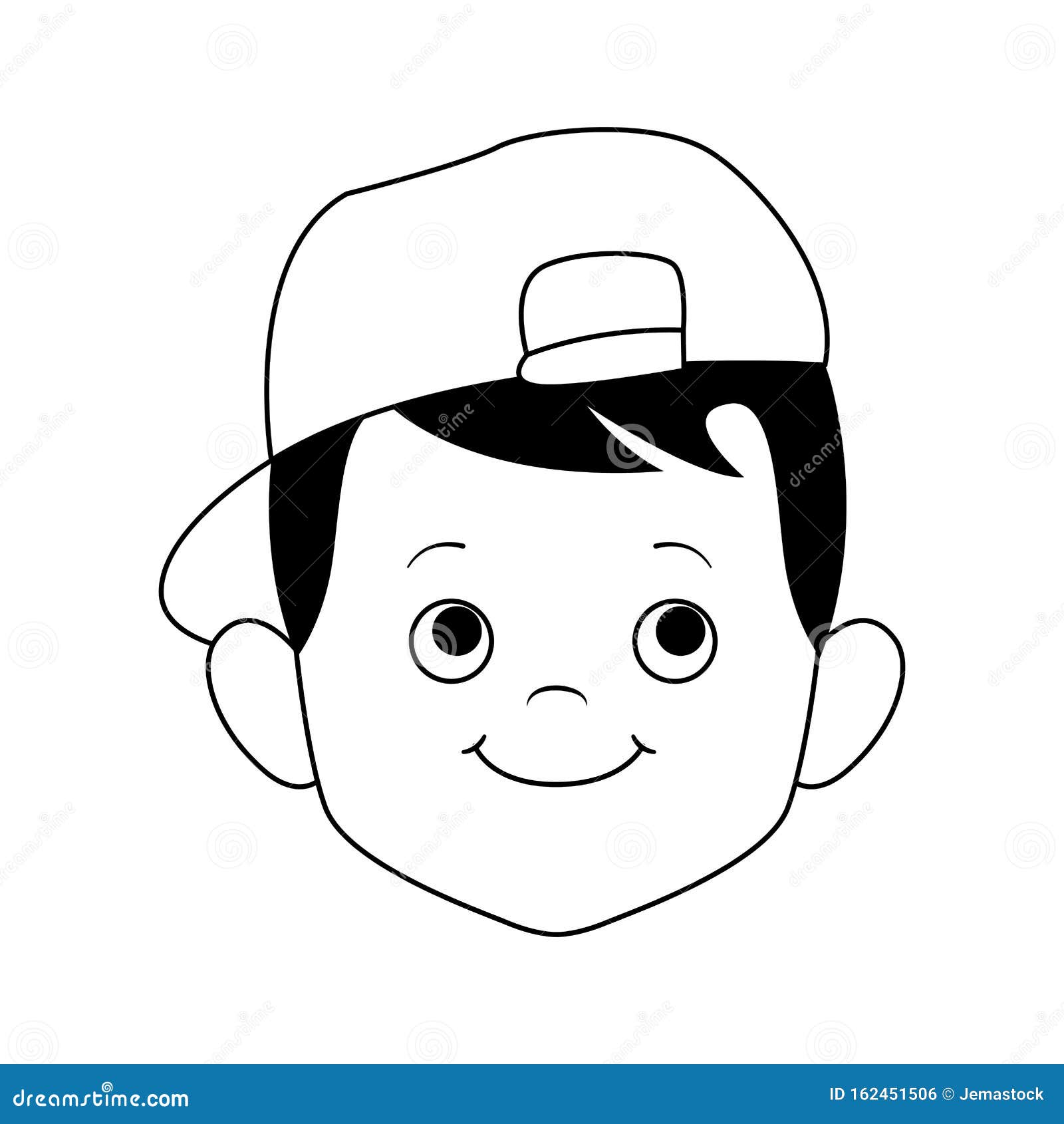 Cute Boy Wearing a Cap, Flat Design Stock Vector Illustration of