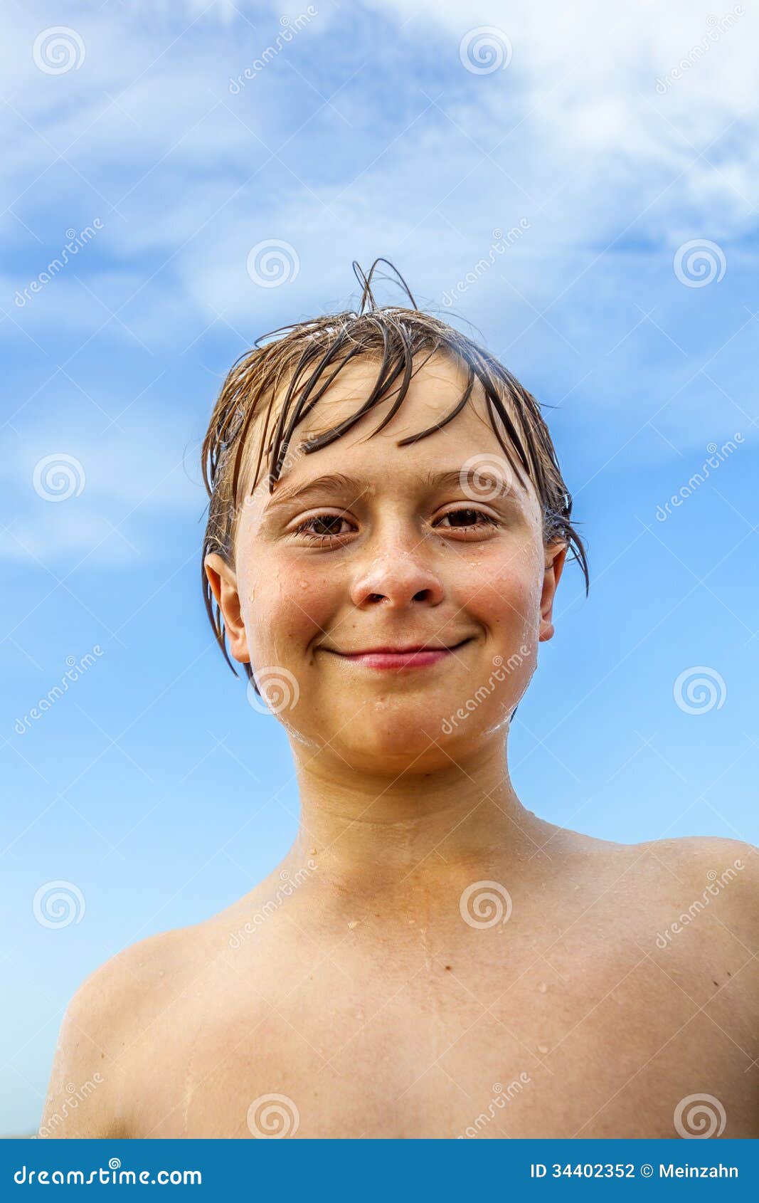Cute Boy with Wet Hair at the Beach Stock Photo Image of happy
