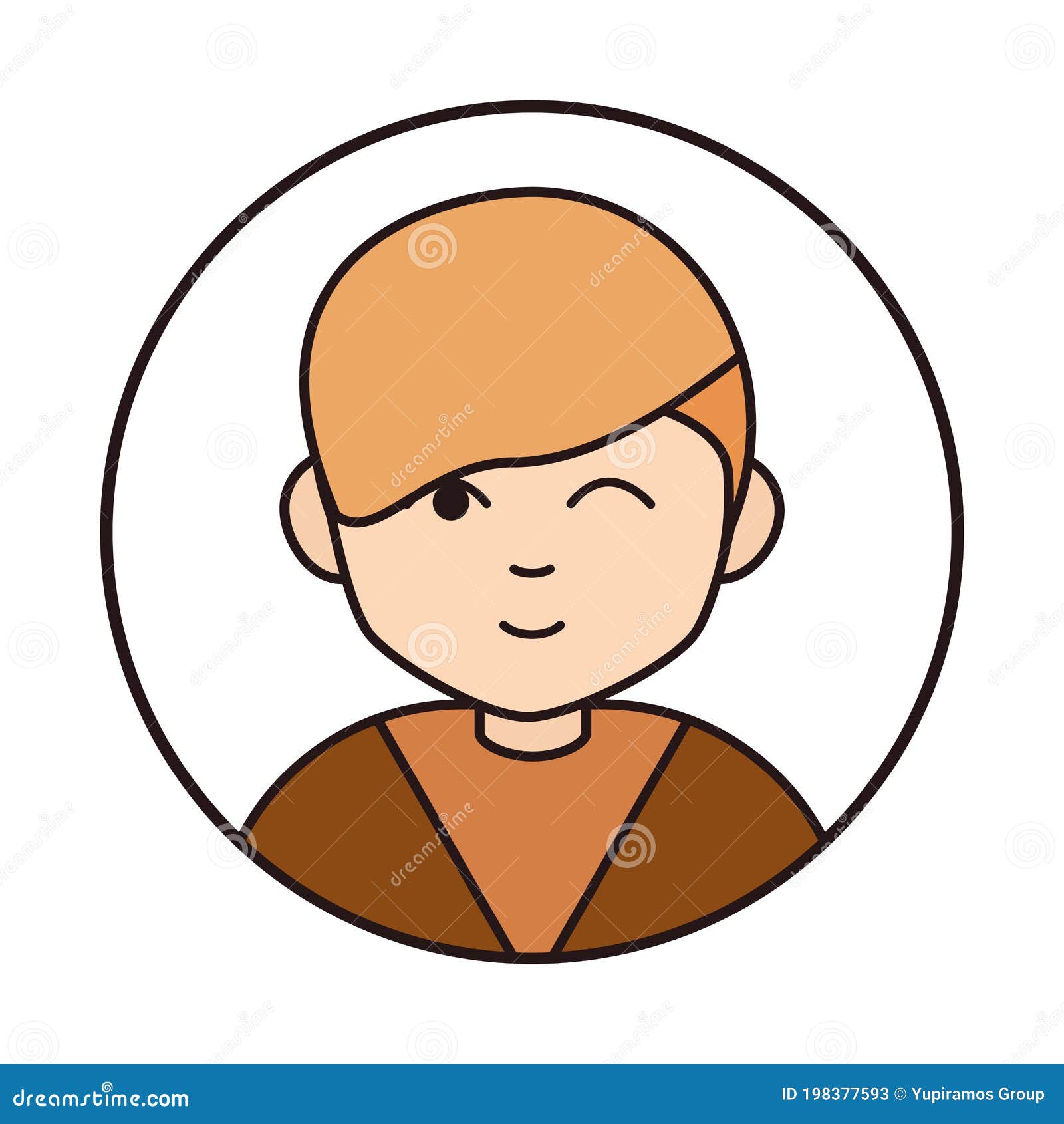 Cute Boy Wink Expression Cartoon Character, Round Line Icon Stock ...