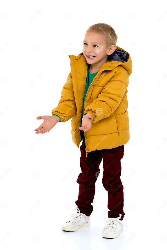 Cute Boy in Winter Jacket Having Fun Stock Photo - Image of fashion ...