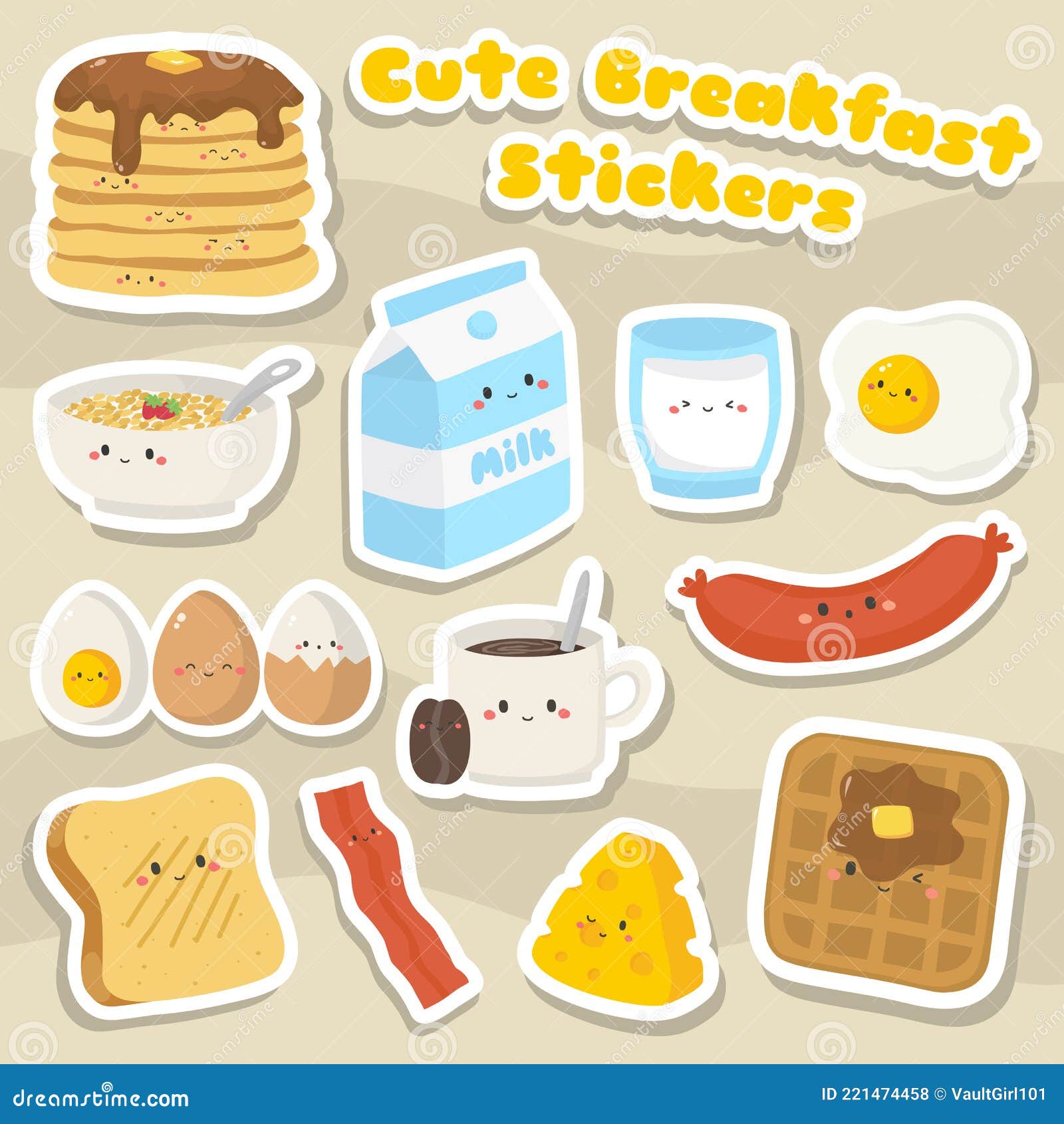 cute breakfast food sticker vector set stock vector illustration of adorable bacon 221474458