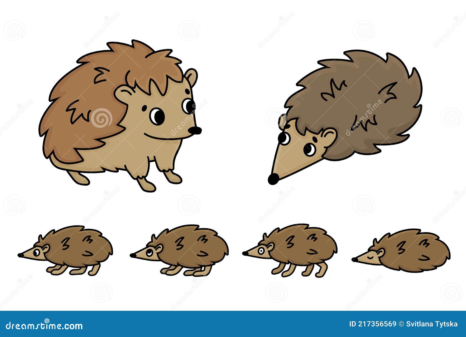 Cute Brown Doodle Cartoon Hedgehog Family of Six. Vector Outline Isolated  Hand Drawn Animals Stock Vector - Illustration of female, male: 217356569