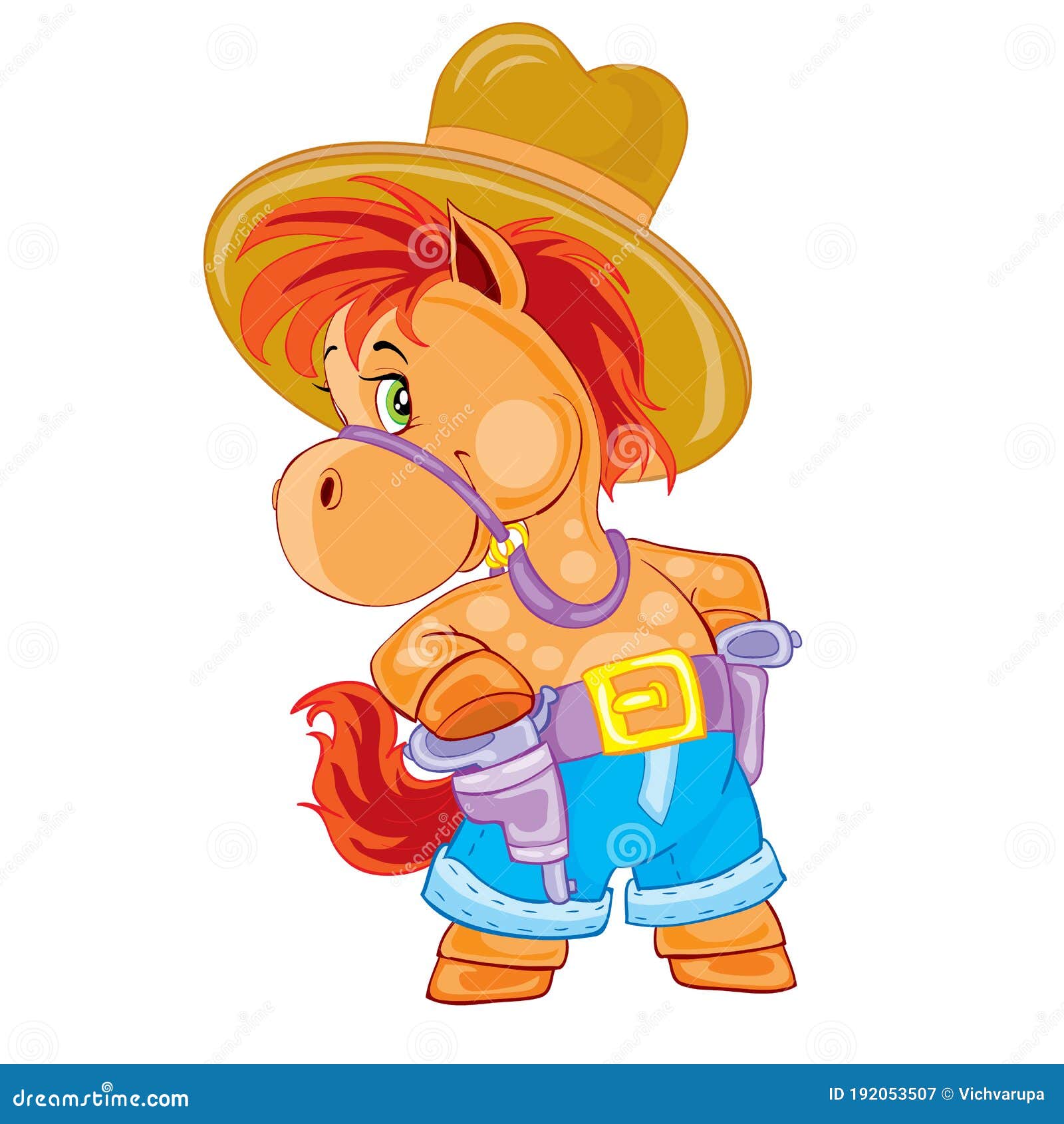 Cute Brown Horse Character Wearing Cowboy Clothes, Wearing Hat and Holster,  Cartoon Illustration, Isolated Object on White Stock Vector - Illustration  of ornate, animal: 192053507