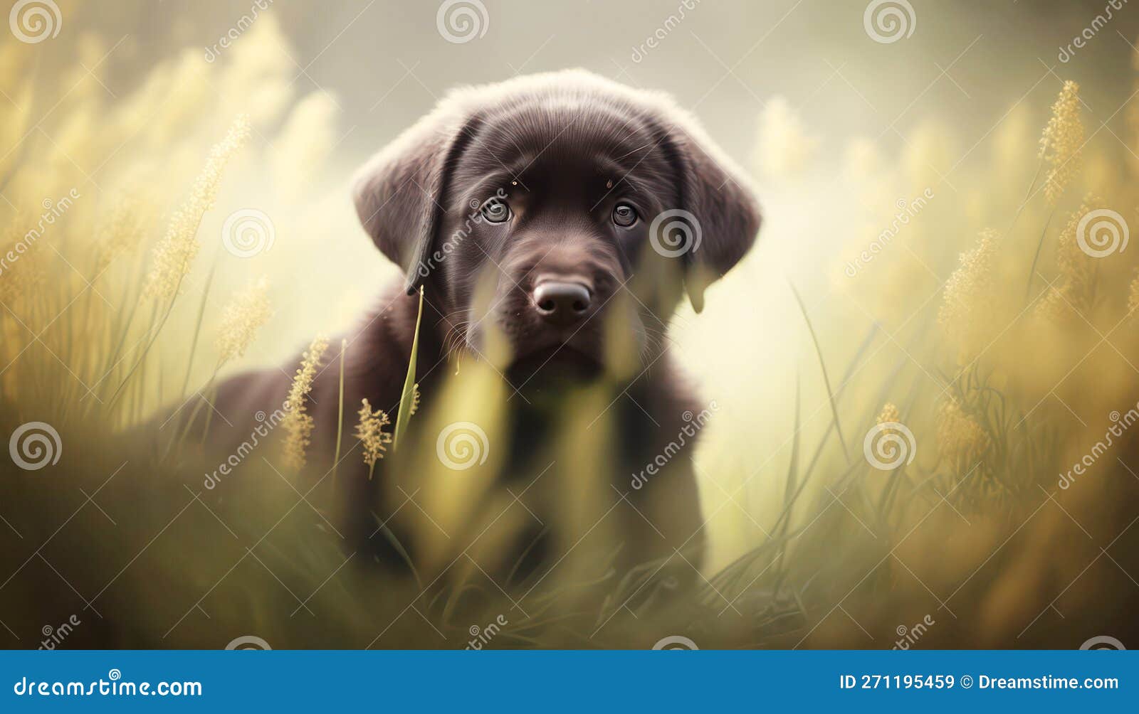 Cute Brown Playful Labrador Cub in the Meadow. Generative AI Stock ...