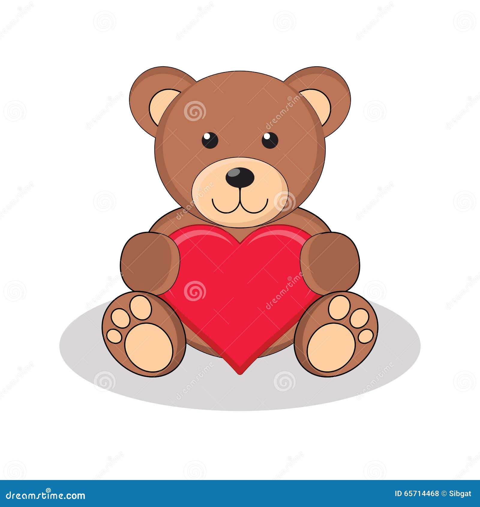 Cute Brown Teddy Bear Holding Red Heart. Stock Vector Illustration of