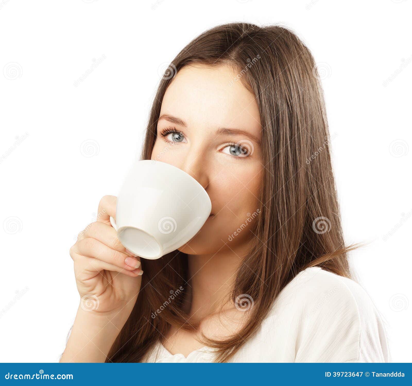 Cute Brunette Girl Drinking Coffee Stock Image Image Of Portrait Enjoy 39723647