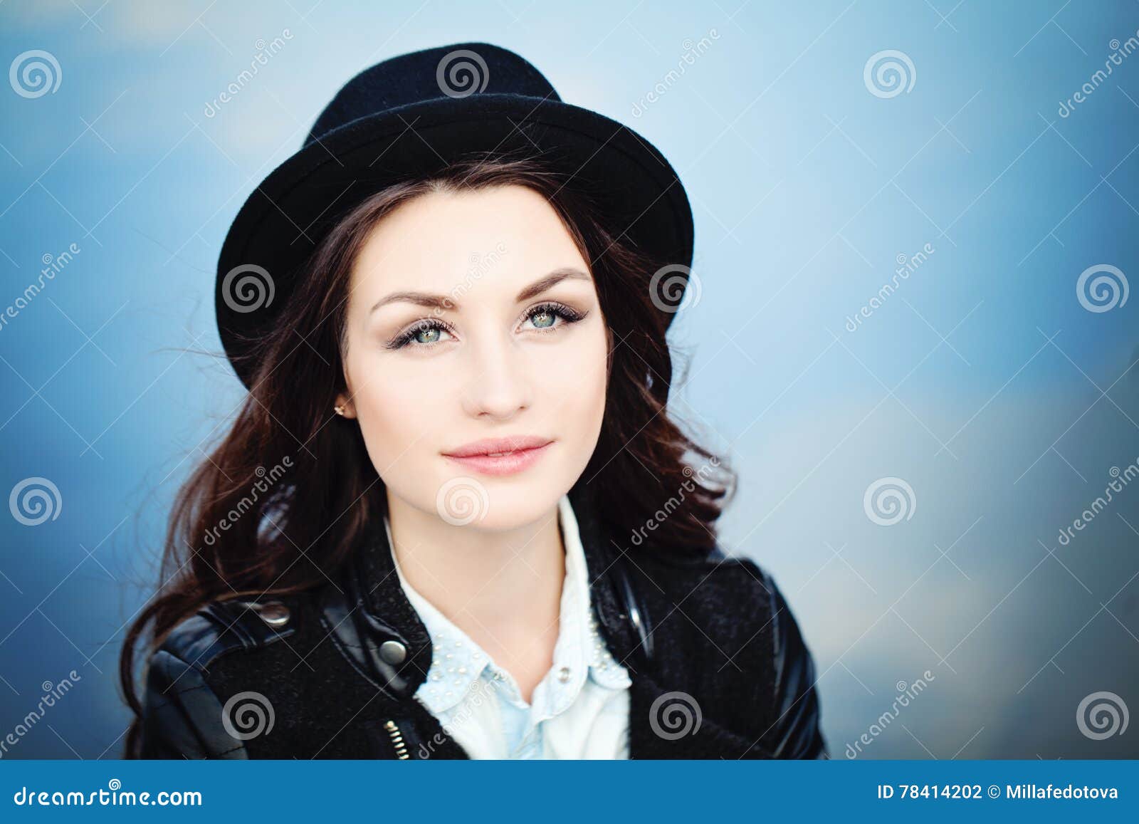 Cute Woman in Black Hat Stock Photo Image of attractive