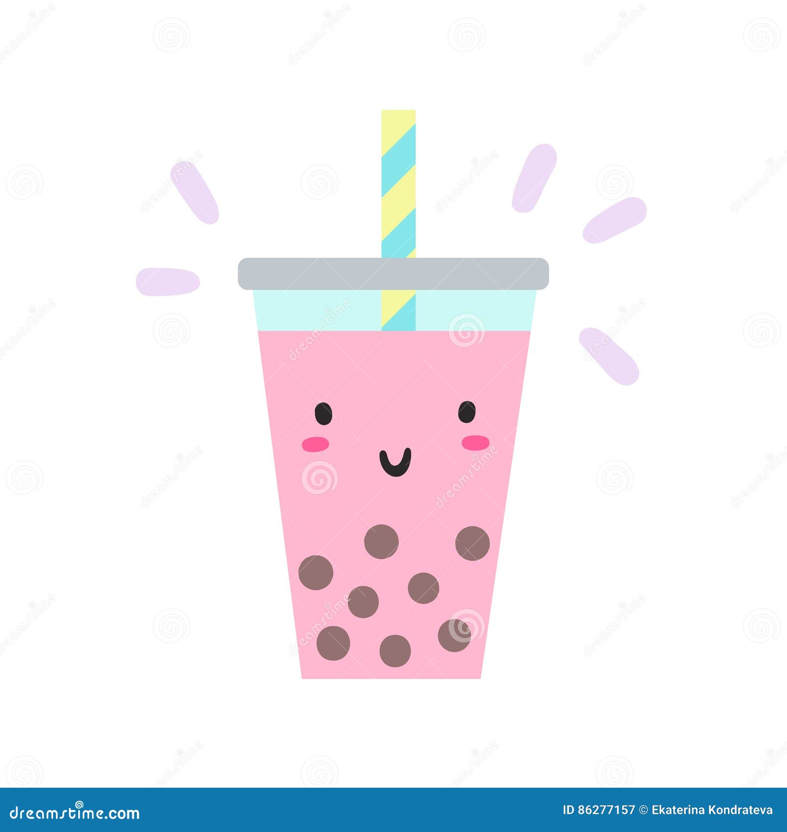 Cute Bubble Tea Or Pearl Tea Emoticon Avatar Face Positive Emotions Set