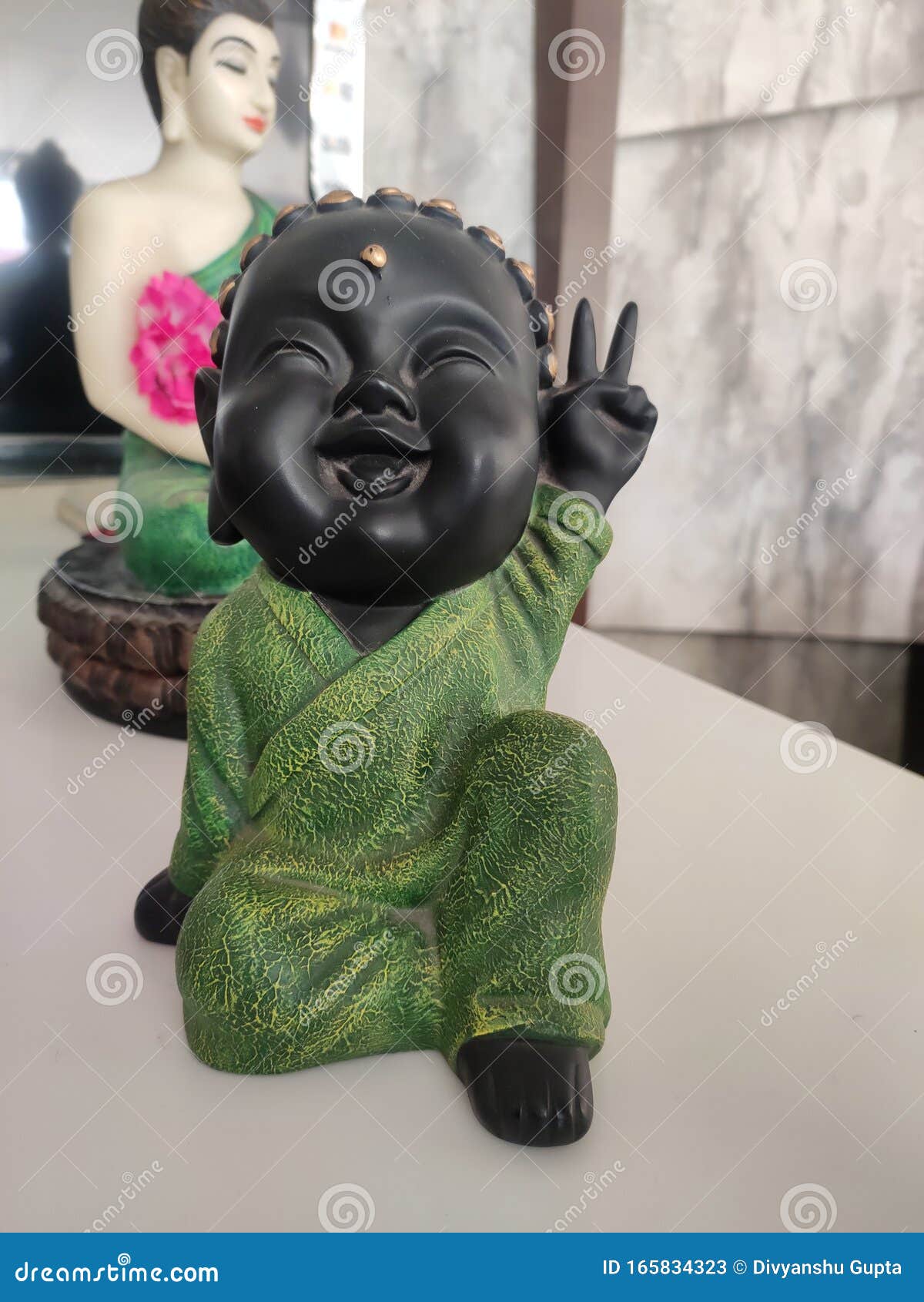 Cute Buddha Monk with Victory Sign Stock Image - Image of flowers, buddha:  165834323