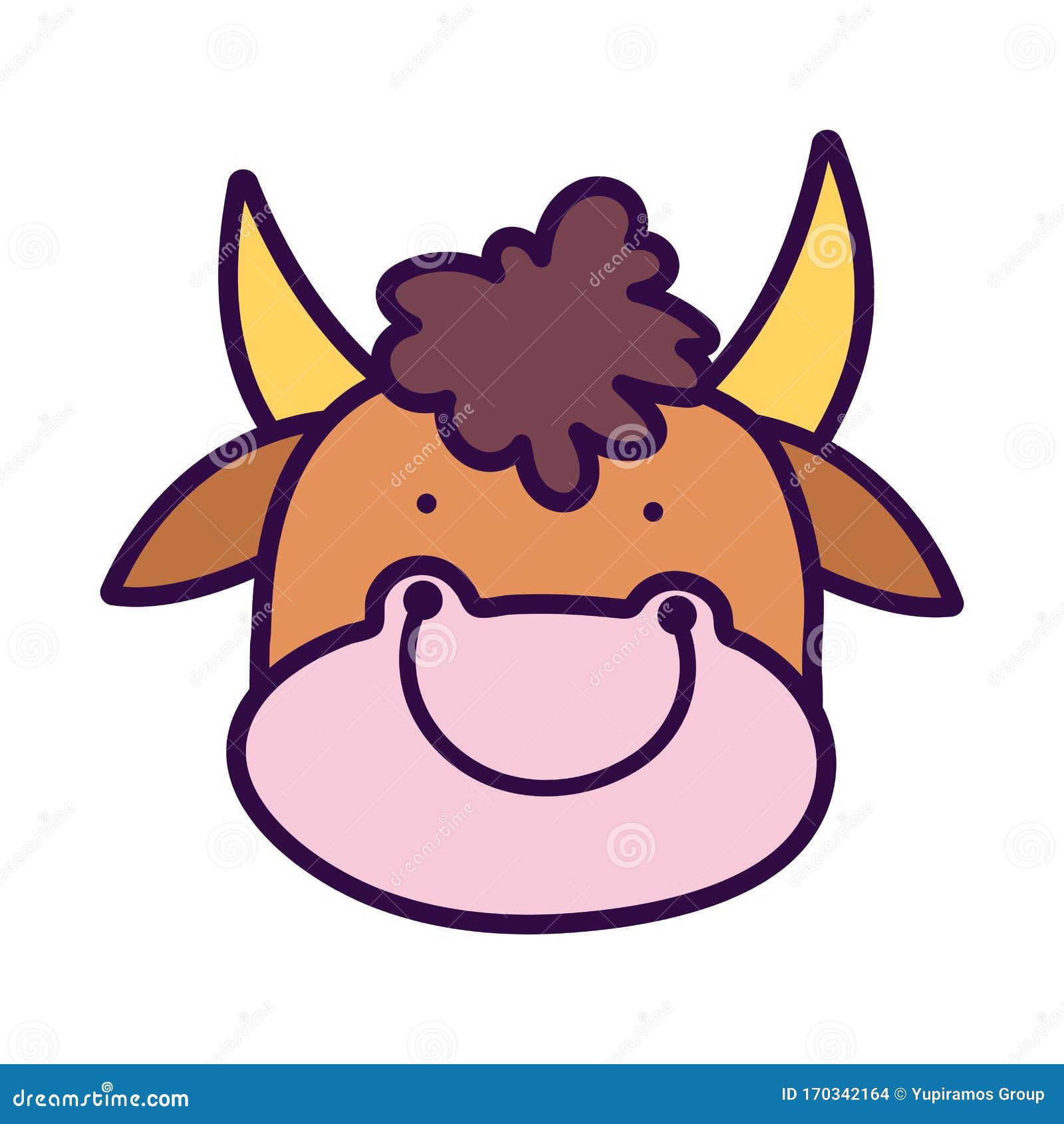 Cute Bull Face Farm Animal Cartoon Stock Vector - Illustration of happy ...