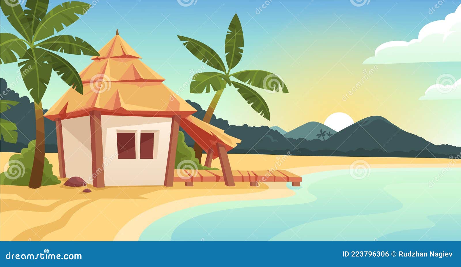 Cute Bungalow or Beach Hut on Tropical Island Resort Stock Vector ...
