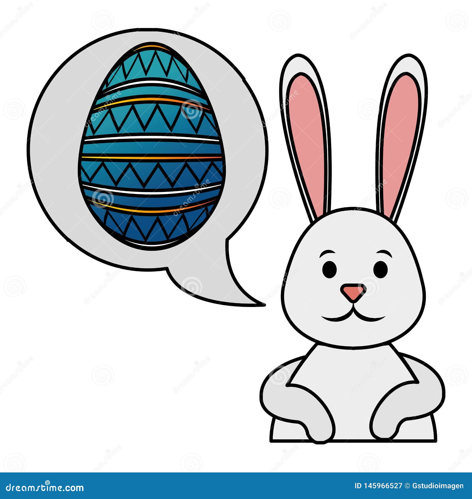 Cute Bunny with Egg Pain in Speech Bubble Stock Illustration