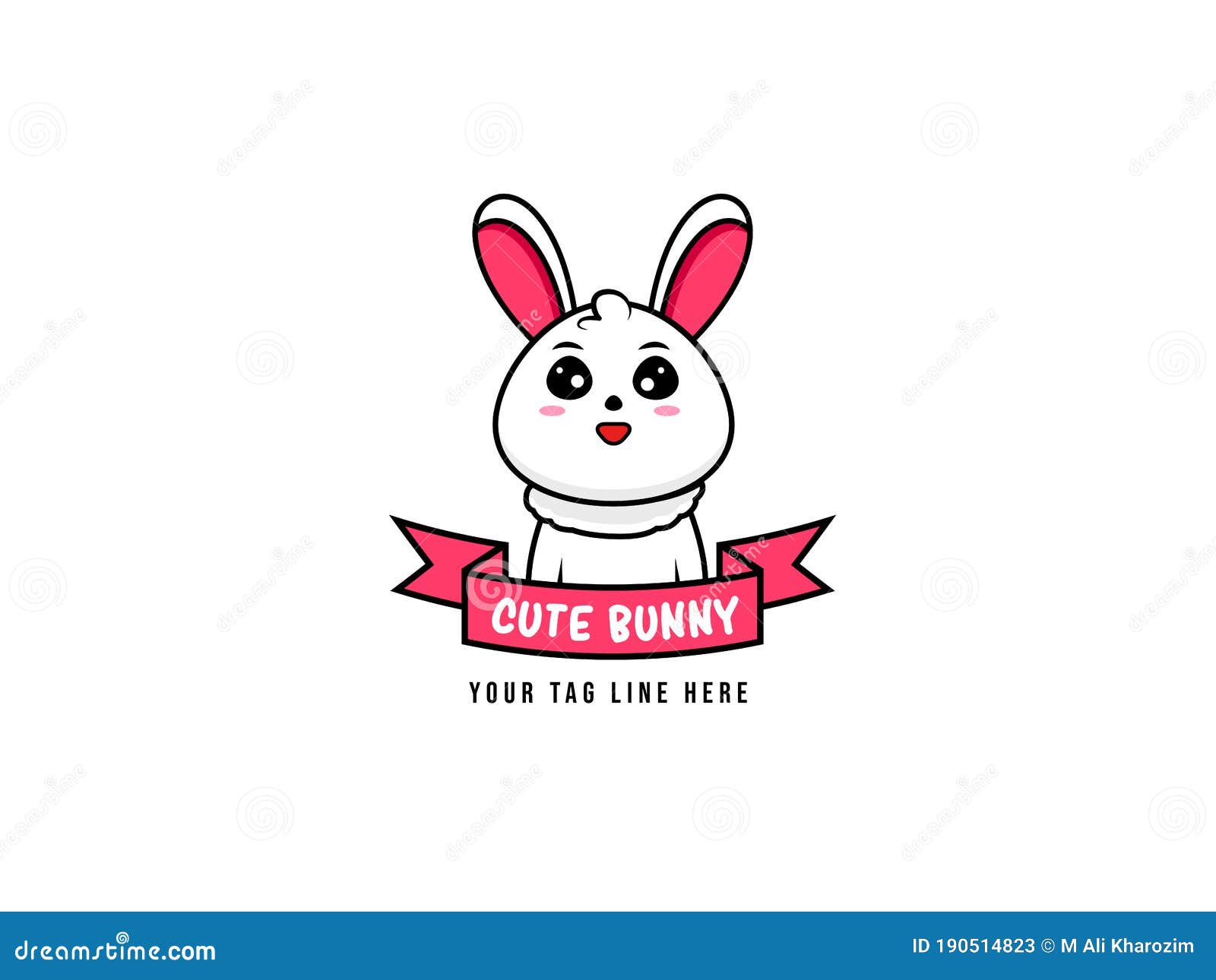 Cute Bunny Logo Concept. Cute Rabbit with Ribbon Stock Vector