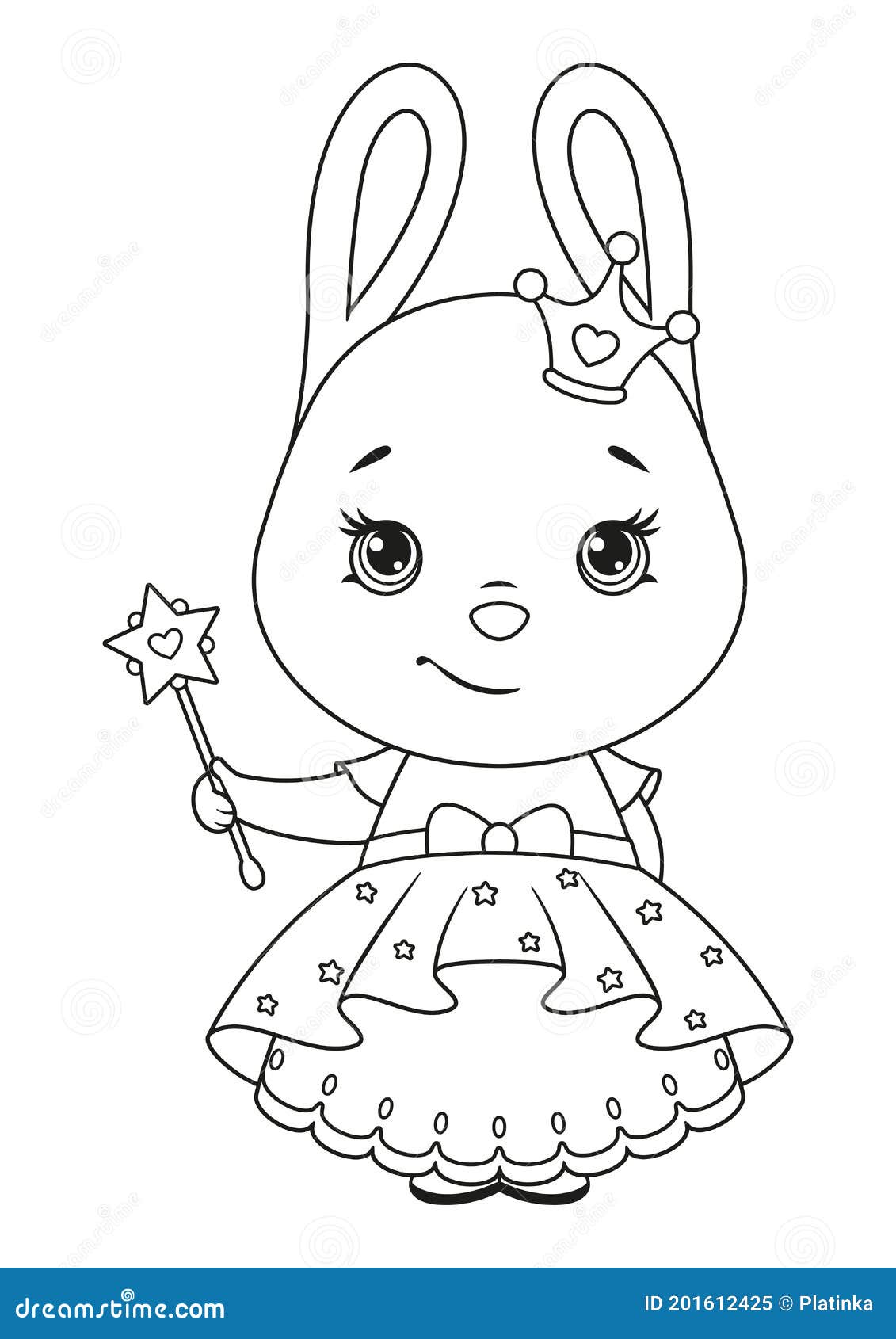 Bunny Princess with Magic Wand Coloring Page. Black and White Cartoon ...