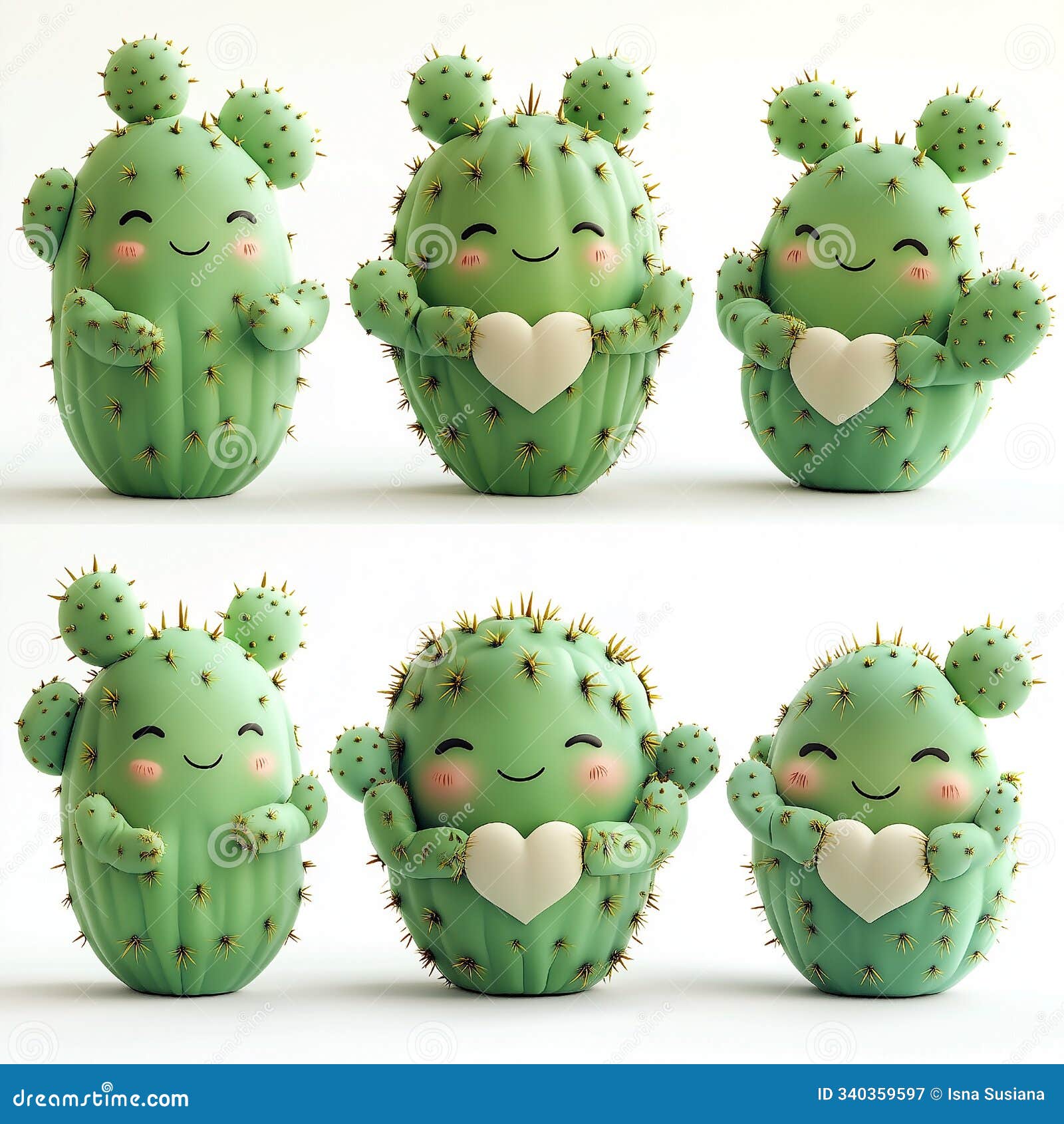 cute cactus characters with smiling faces and heart s