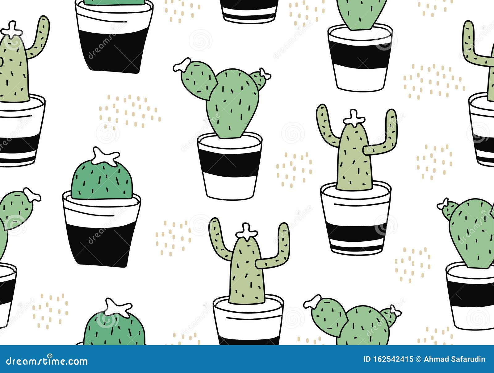Cute Cactus Seamless Pattern With Botanical Exotic Theme Funny Character Drawing Floral Botanical Garden With Pot Vector Stock Vector Illustration Of Pattern Flower 162542415
