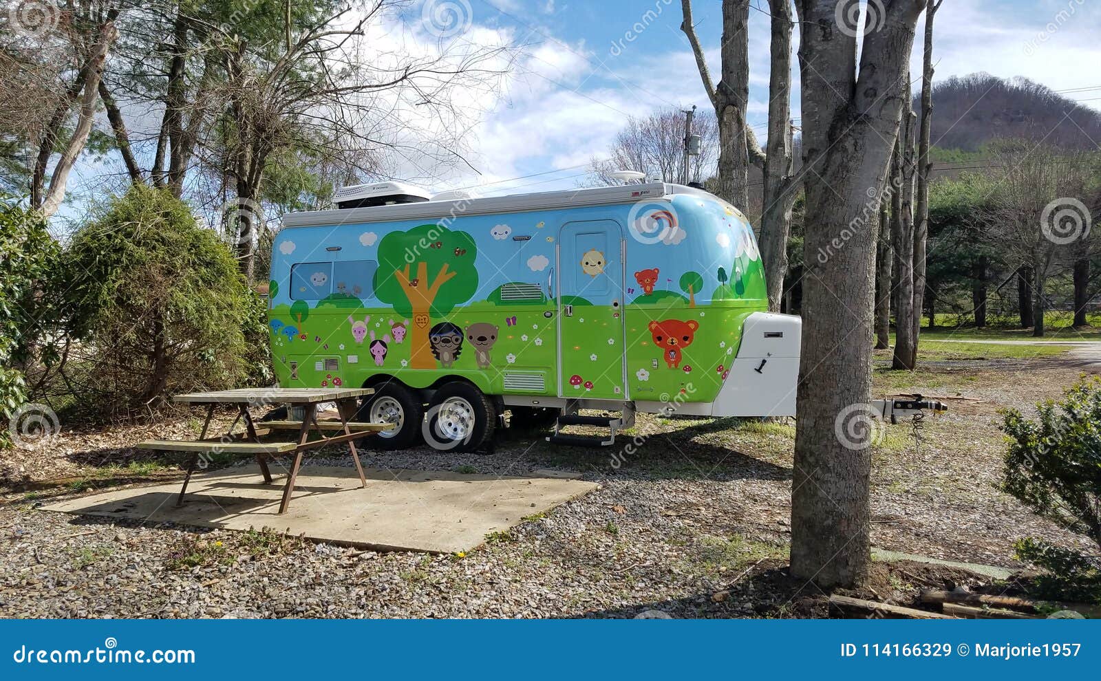 cute camper trailer hand painted cartoon characters