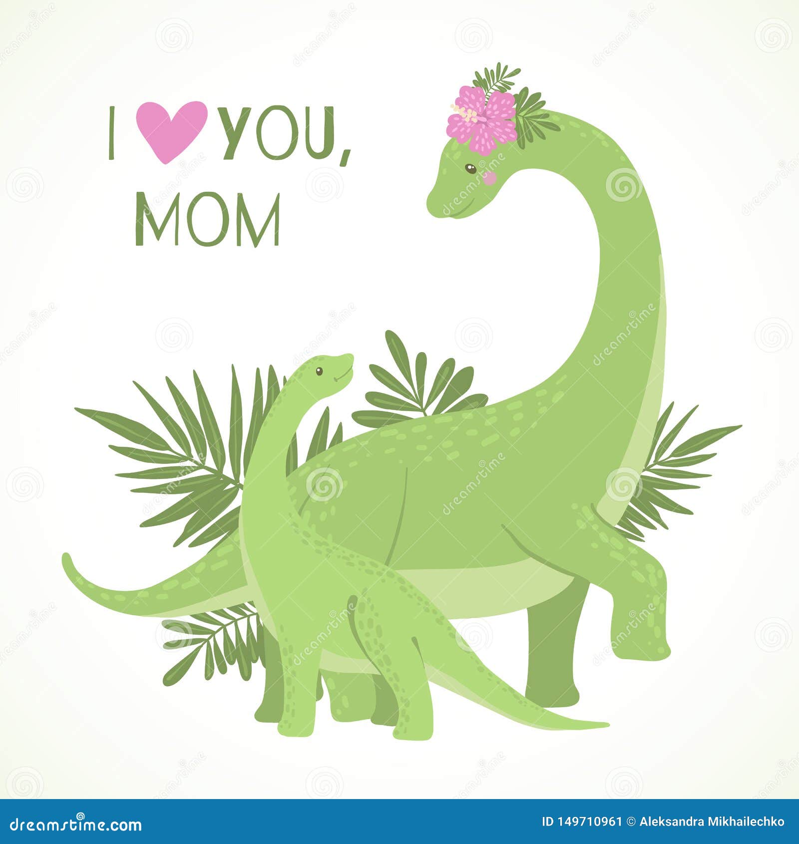 Download Cute Card With Mom And Baby Dinosaur Stock Vector ...