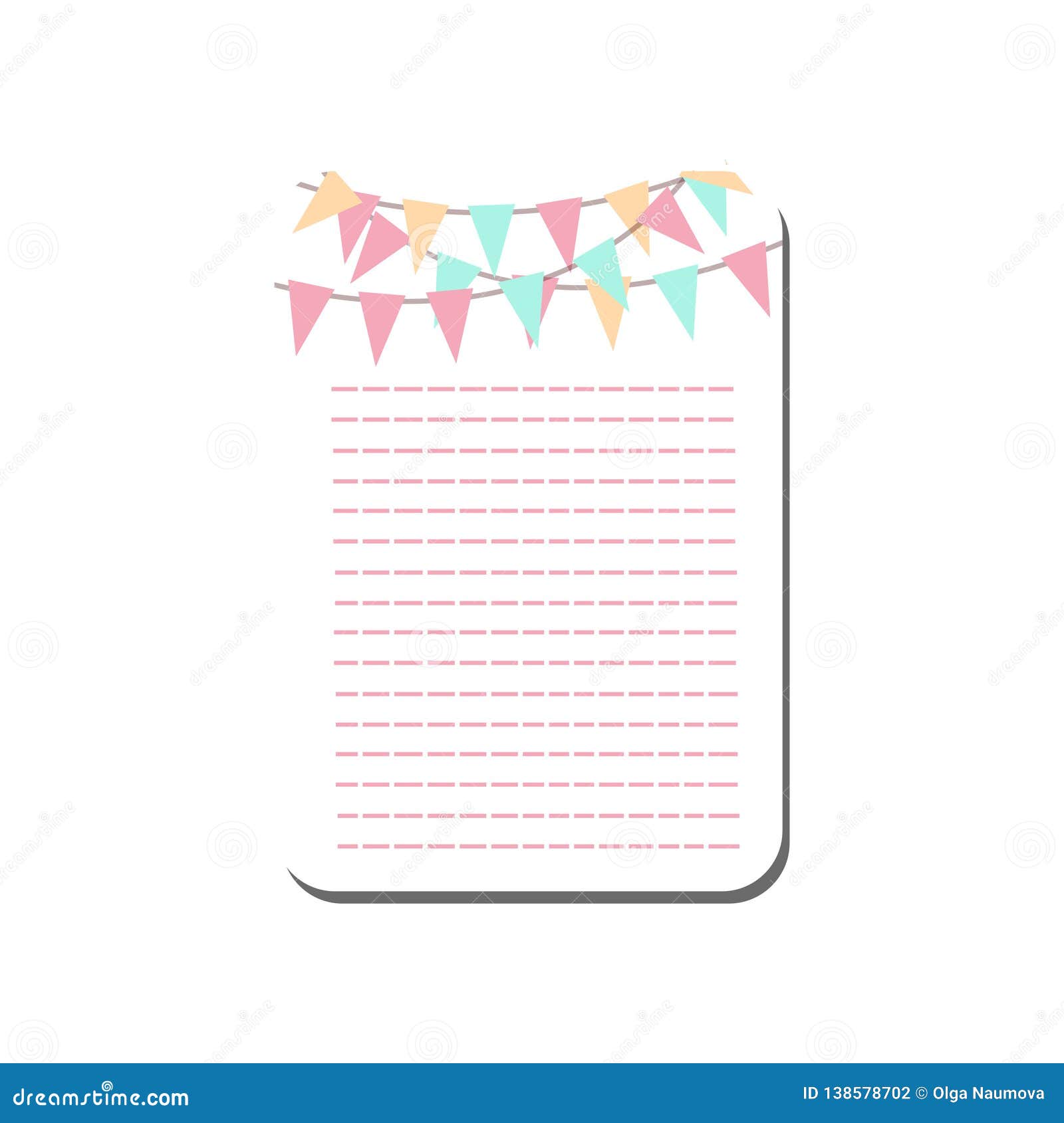 Cute Card with Place for Notes Decorated with Party Flags, Trendy