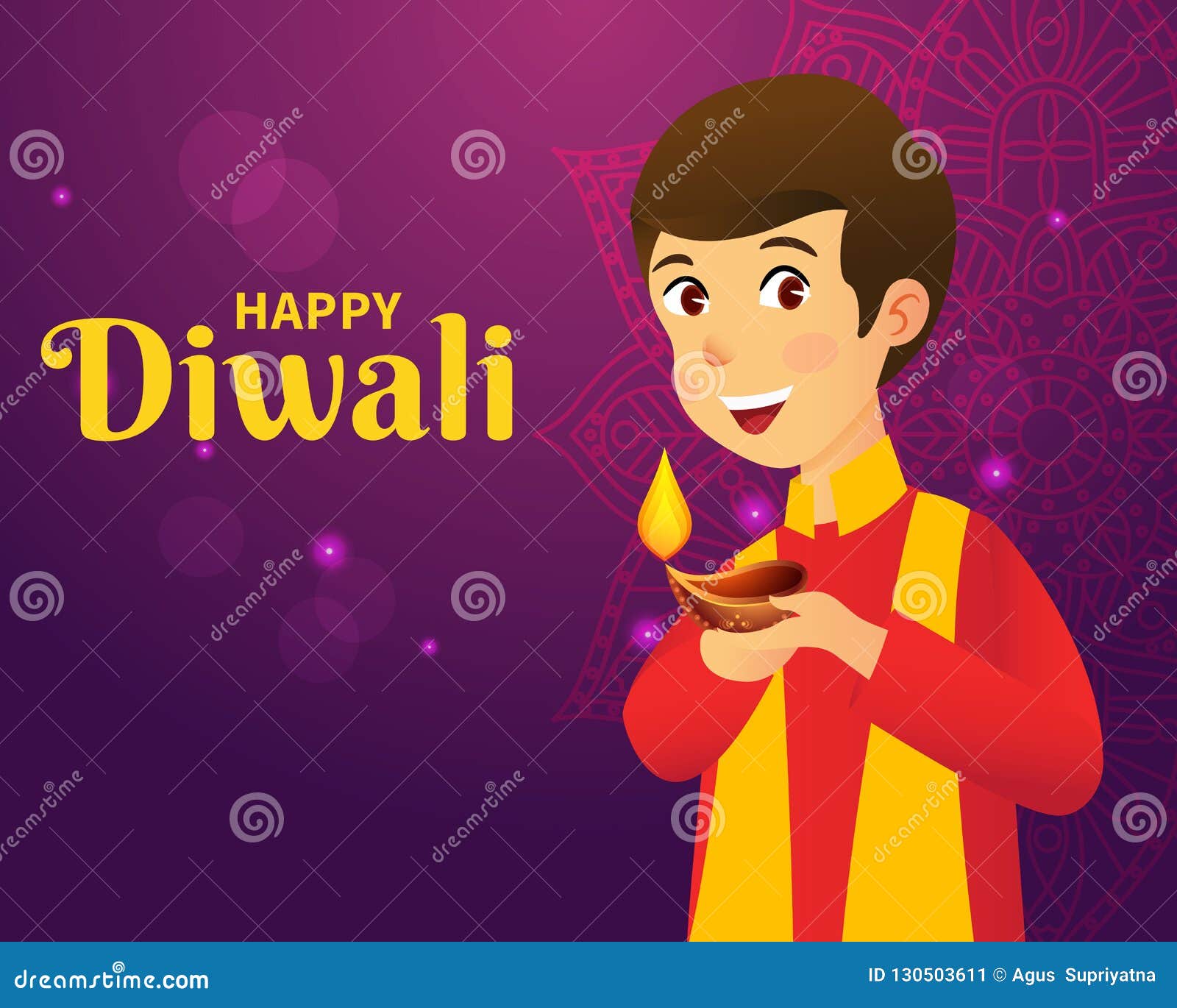 Diwali Greeting Card with Cartoon Indian Kids Stock Vector - Illustration  of diya, hinduism: 130503611