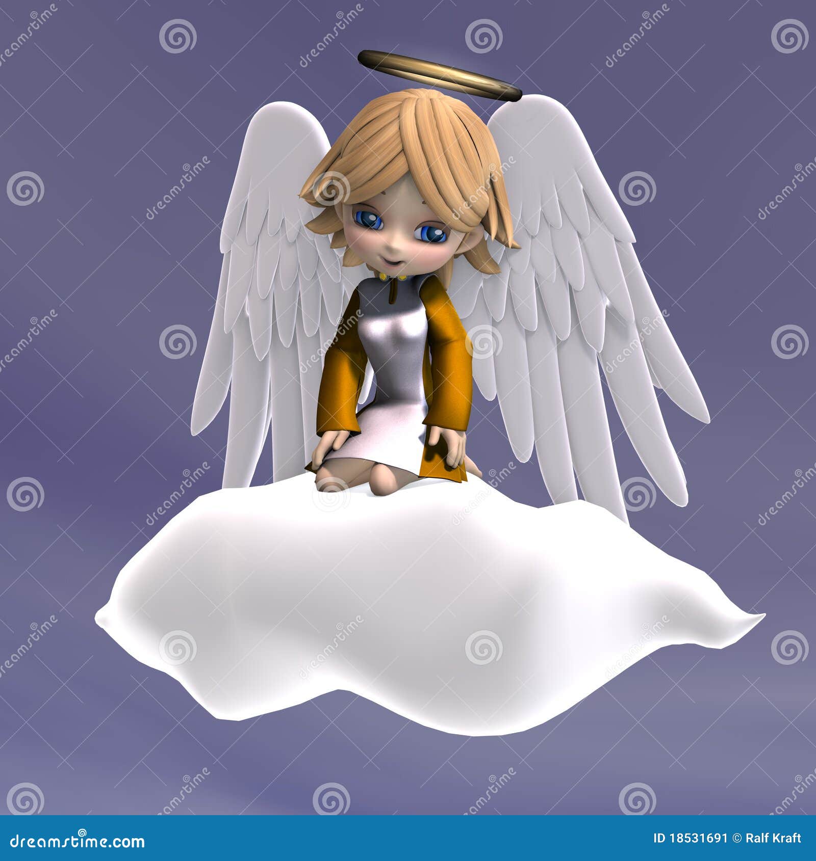 Cute Cartoon Angel with Wings and Halo Stock Illustration