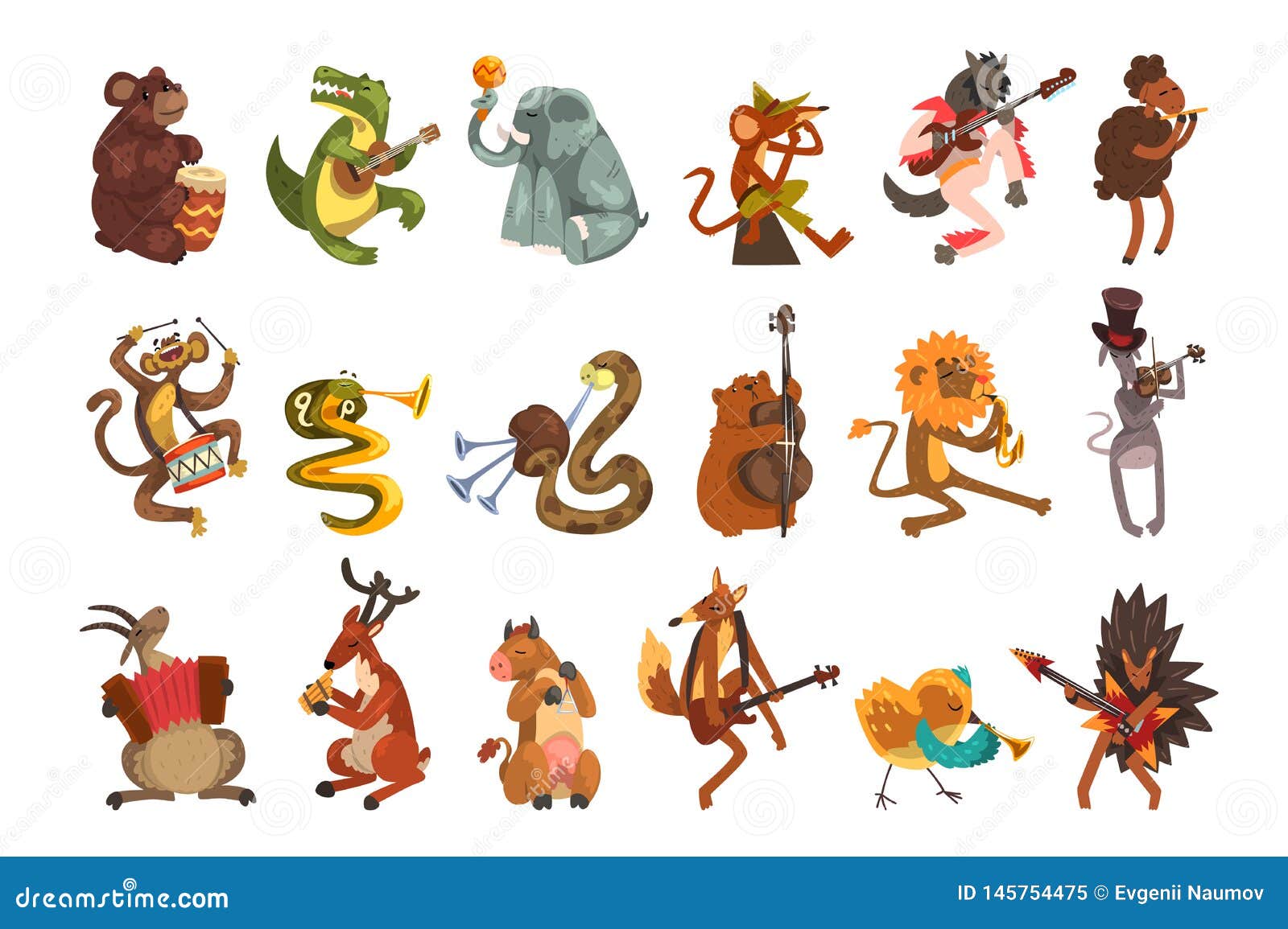 cute cartoon animal characters playing various musical instruments  s on a white background