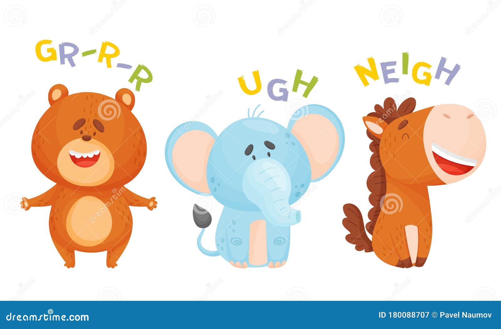 Cute Cartoon Animals Making Sounds Vector Illustrations Set Stock Vector -  Illustration of elephant, funny: 180088707