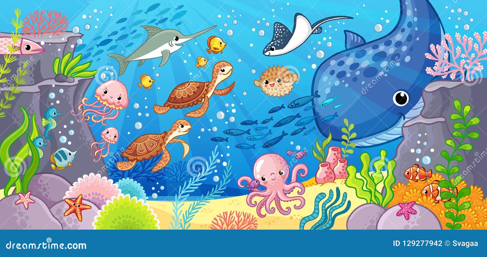 Cute Cartoon Animals Underwater. Vector Illustration on a Sea Theme Stock Illustration - Illustration of blue, cartoon: 129277942 Cute Cartoon Animals Underwater. Vector Illustration on a Sea Theme Stock Illustration - Illustration of blue, cartoon: 129277942