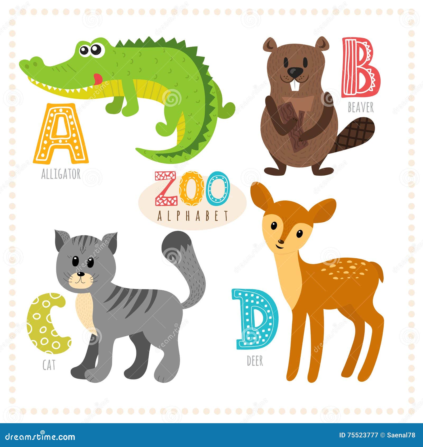 Cute Cartoon Animals. Zoo Alphabet with Funny Animals Stock Vector -  Illustration of card, beaver: 75523777
