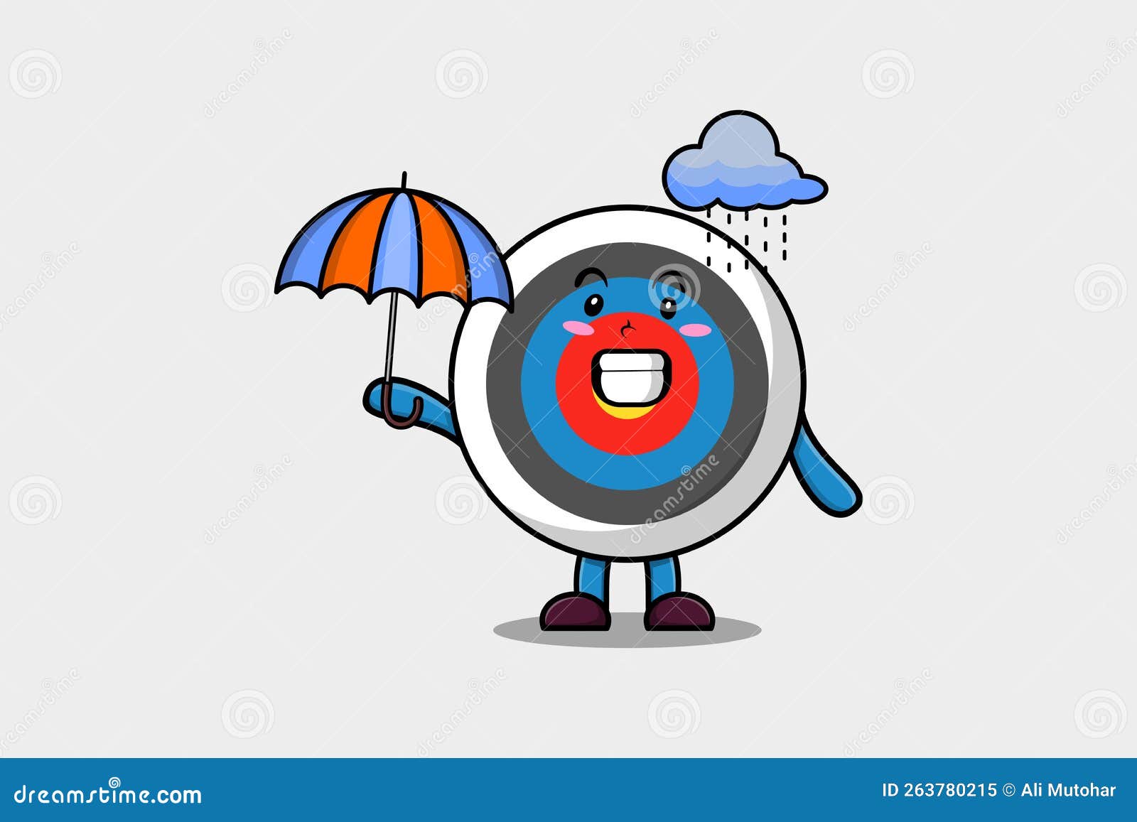Cute Cartoon Archery Target in Rain Using Umbrella Stock Illustration