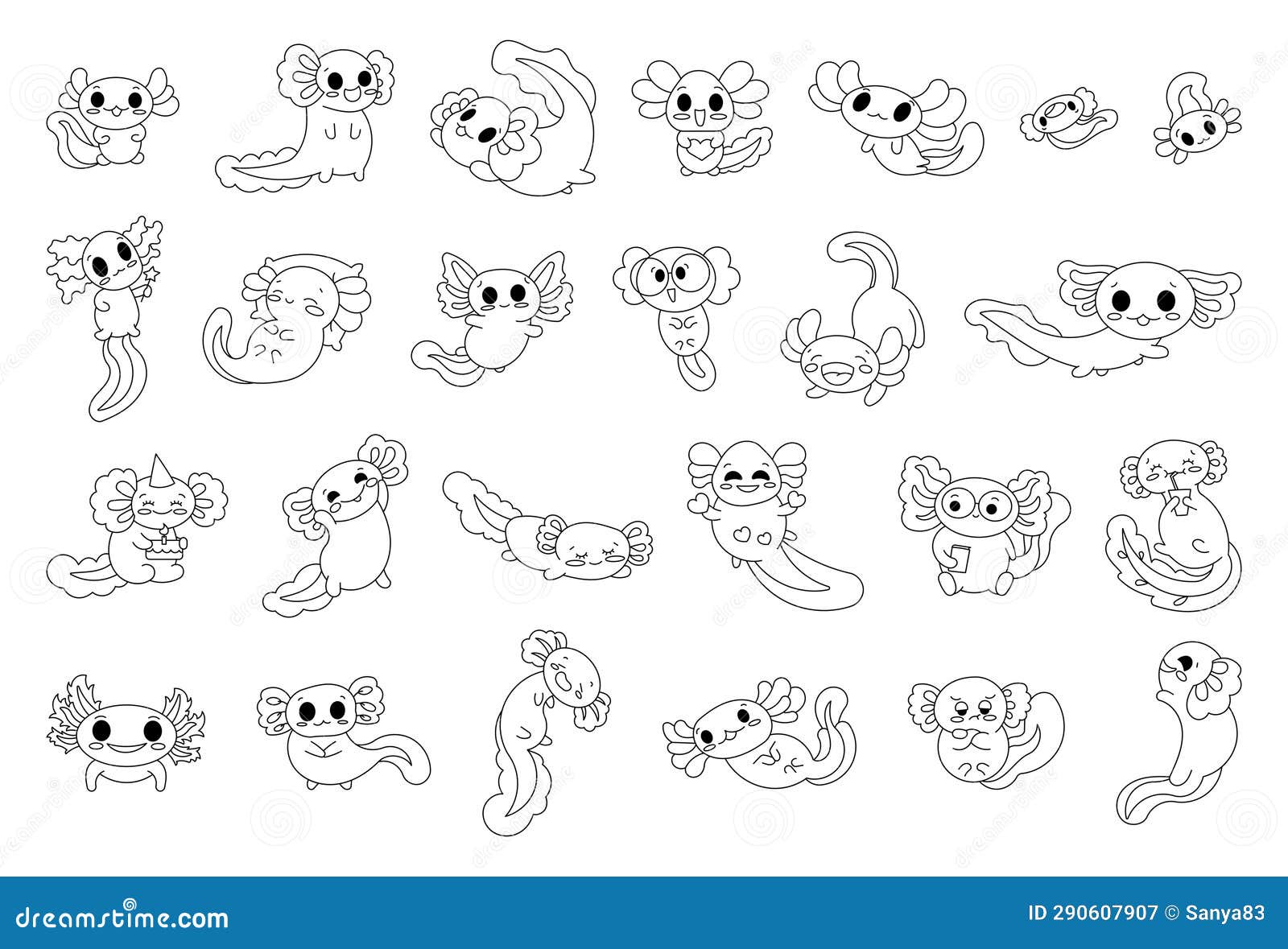 Cute Cartoon Axolotl Character. Coloring Page Stock Image