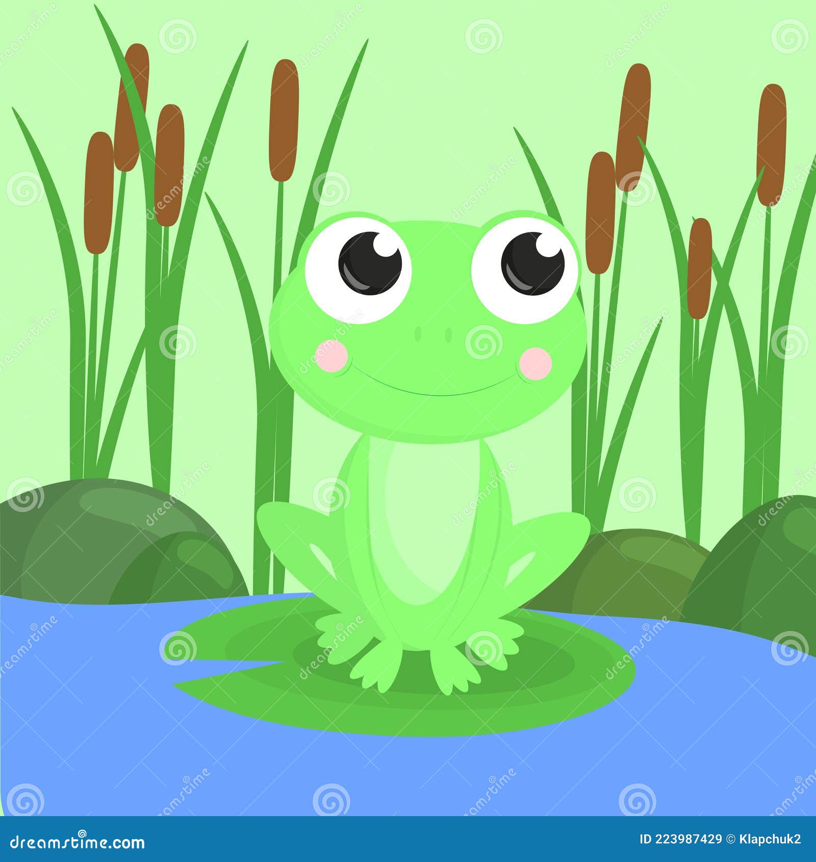 Cute Cartoon Baby Frog on the Background of a Pond or Swamp Stock Vector -  Illustration of nature, frog: 223987429